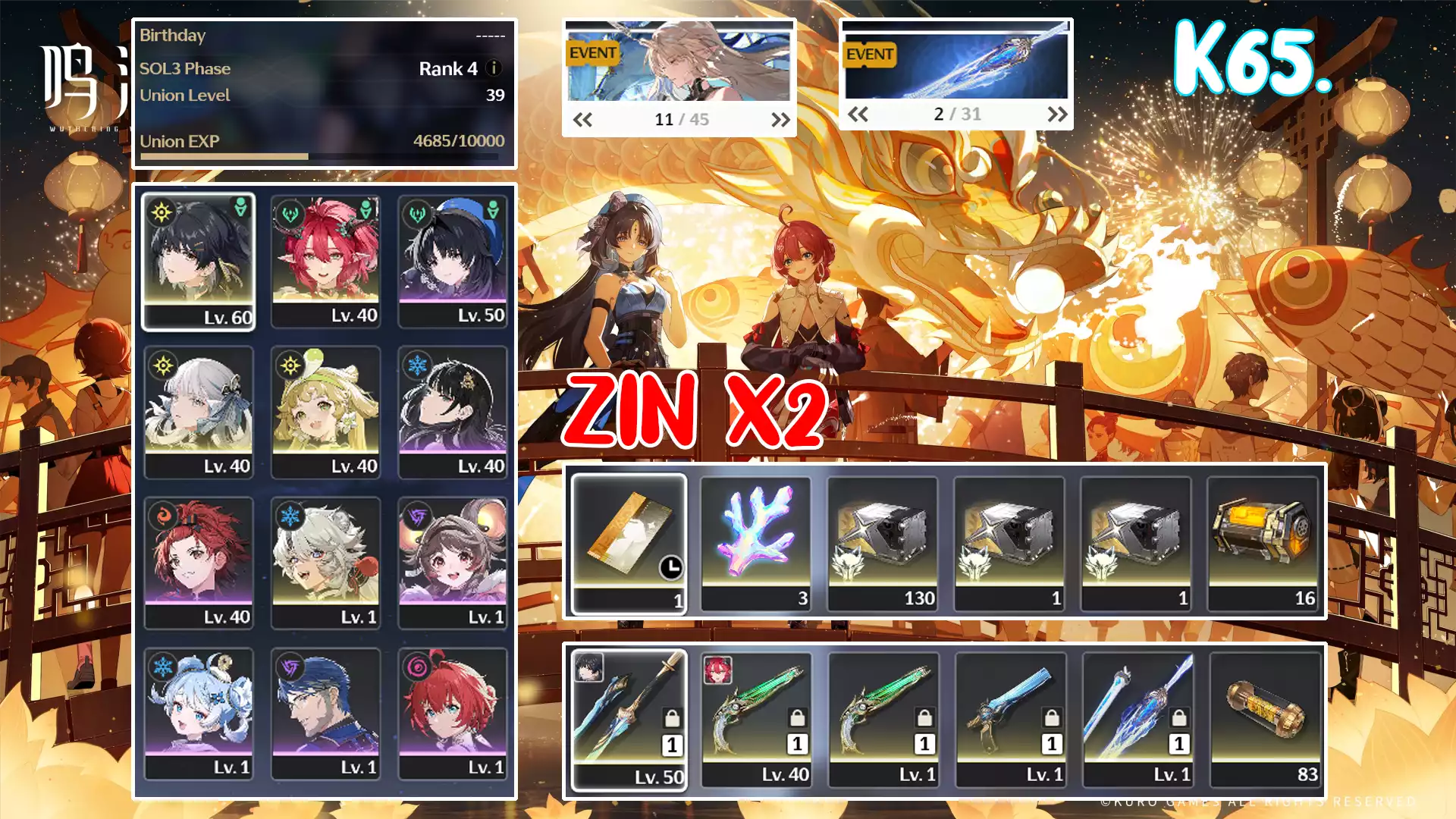 Ciaccona x2 trấn + Jinhsi + trấn Cartethyia + Banner sắp nổ