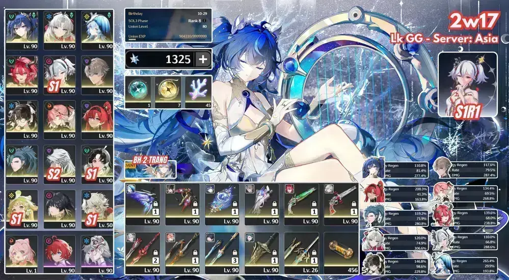 10 CHAR 9 TRẤN 1 CUNG MỆNH VIP|IUNO TRẤN+CAMELLYA S1W1+CARLOTTA TRẤN+...+1K3 ĐÁ+BH 2 TRANG