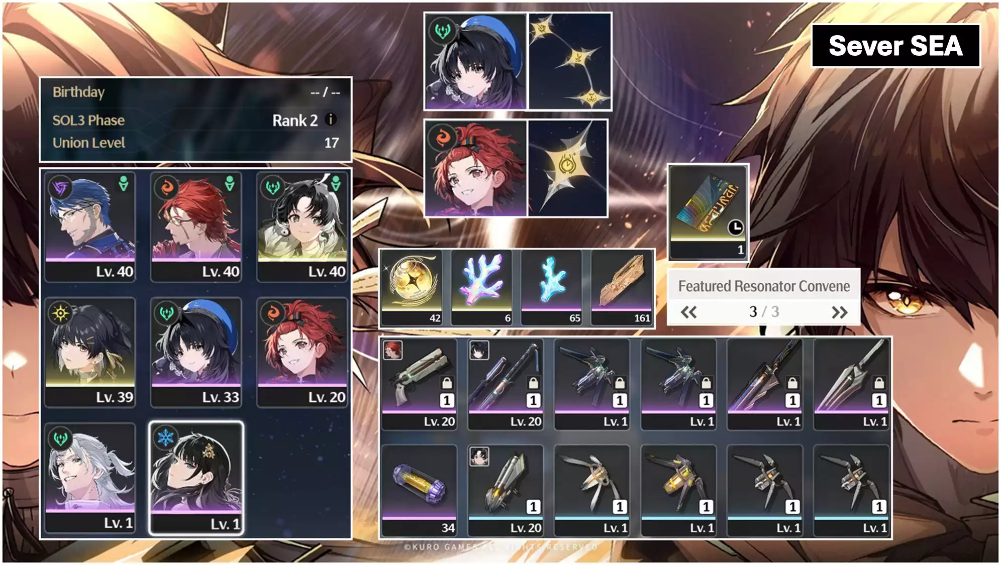 Jianxan + 42 roll + banner limited 3 trang + thẻ chọn char 5* ( loggin GG + sv Sea )