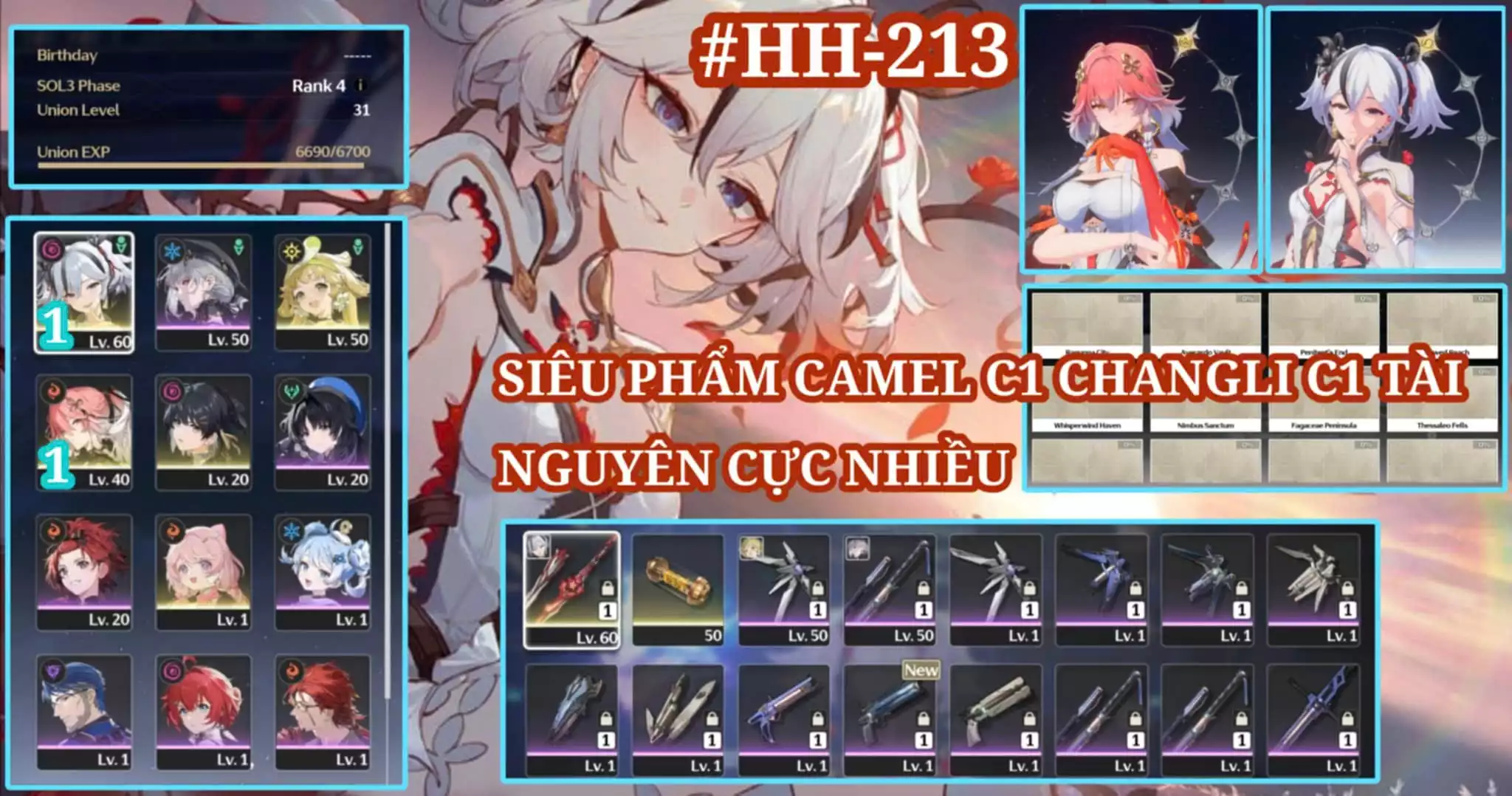 [HH-213 SEA SIÊU PHẨM CHU TƯỚC HỒNG GAI VIP] CAMELLYA RC1 TRẤN + CHANGLI C1 + VERINA + ENCORE + ZIN MAP 2.0 CỰC NHIỀU TÀI NGUYÊN CHO ANH EM