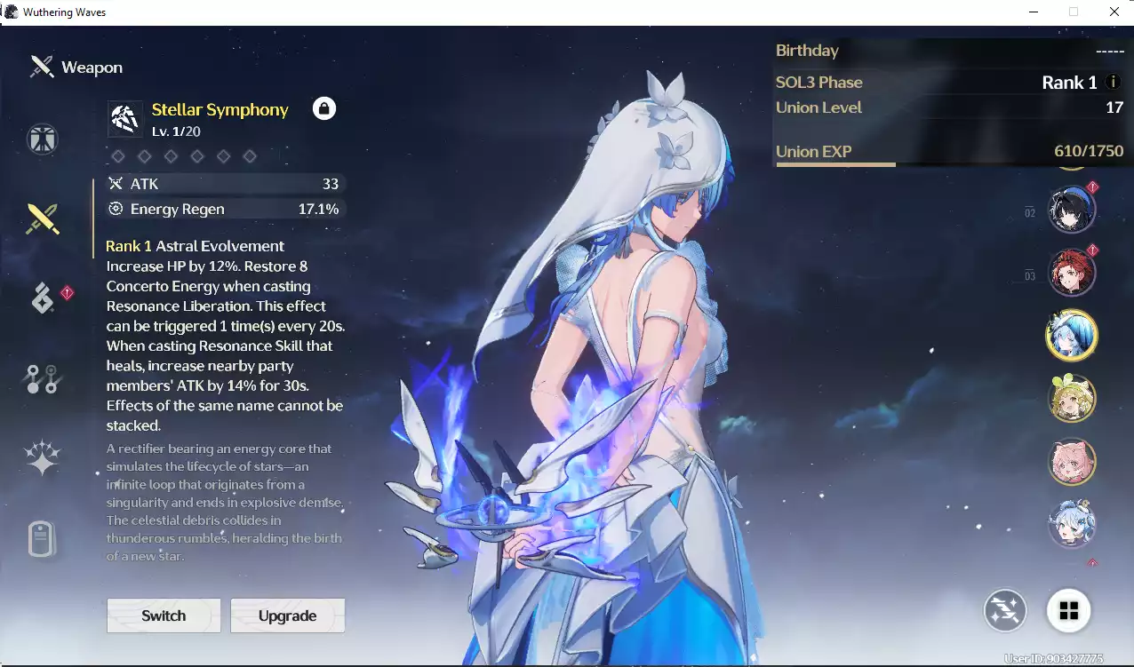 (SEA) UL17 Shorekeeper Trấn + Verina + Encore(map còn 80%, zin nhiệm vụ)