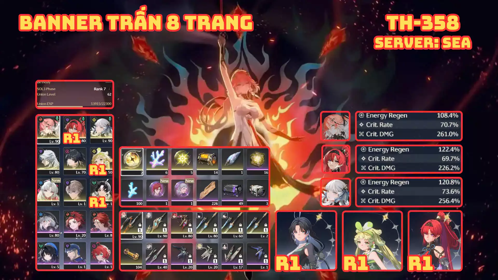 [ Acc Die Fb đã ngâm 4 tháng an toàn 100% ] TH-358 Yinlin C1 (Trấn) + Jinhsi (Trấn) + Changli (Trấn) + Carlotta + Xiangli Yao + Main (Trấn) + Verina C1 + Calcharo C1 + Jianxin C1 + Banner trấn 8 trang cho ae banner sau lấy trấn Carlotta