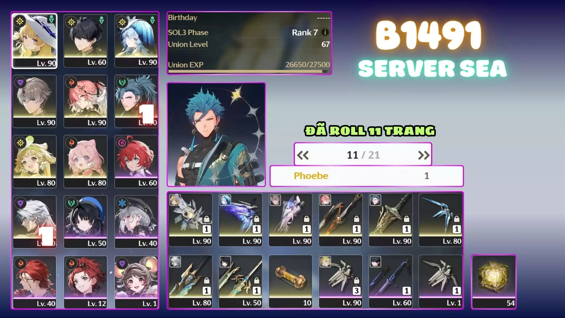[ ACC VIP SERVER SEA] PHOEBE TRẤN, SHORE TRẤN, CHANGLI TRẤN, YAO TRẤN, JIYAN R1S1