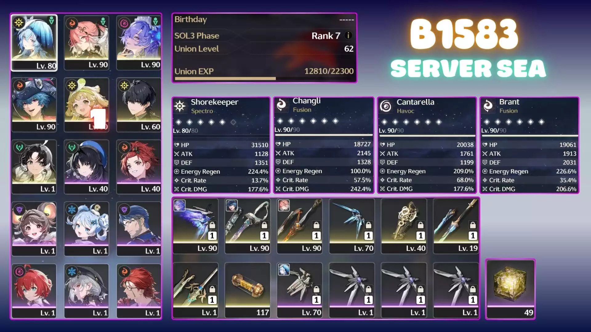 [ ACC VIP SERVER SEA ] SHORE TRẤN, BRANT TRẤN, CHANGLI TRẤN, CANTARELLA
