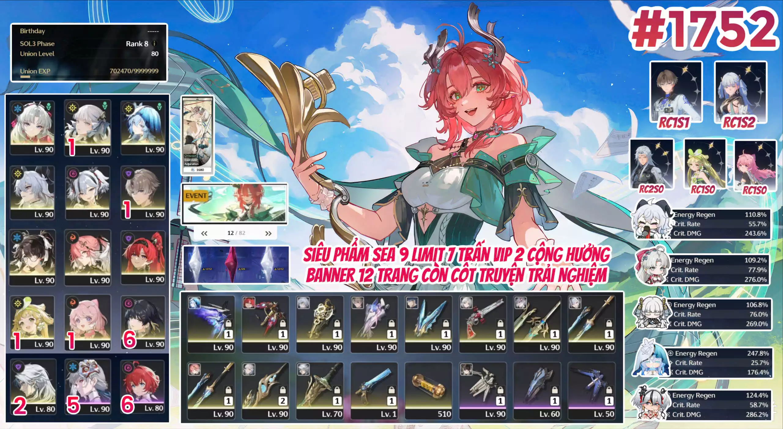 [#1752 SEA SIÊU PHẨM VIP 9 LIMIT 7 TRẤN 2 CỘNG HƯỞNG DPS] YAO RC1 TRẤN + JINHSI RC1 TRẤN S2 + SHOREKEEPER TRẤN + YINLIN TRẤN + ZANI TRẤN + CARLOTTA TRẤN + CAMELLYA + ZHEZHI + CHANGLI + CALCHARO RC2 TRẤN ALONG + VERINA RC1 + ENCORE RC1 + BANNER 12 TRANG + ZIN NẠP CÒN CỐT TRUYỆN CHO ANH EM