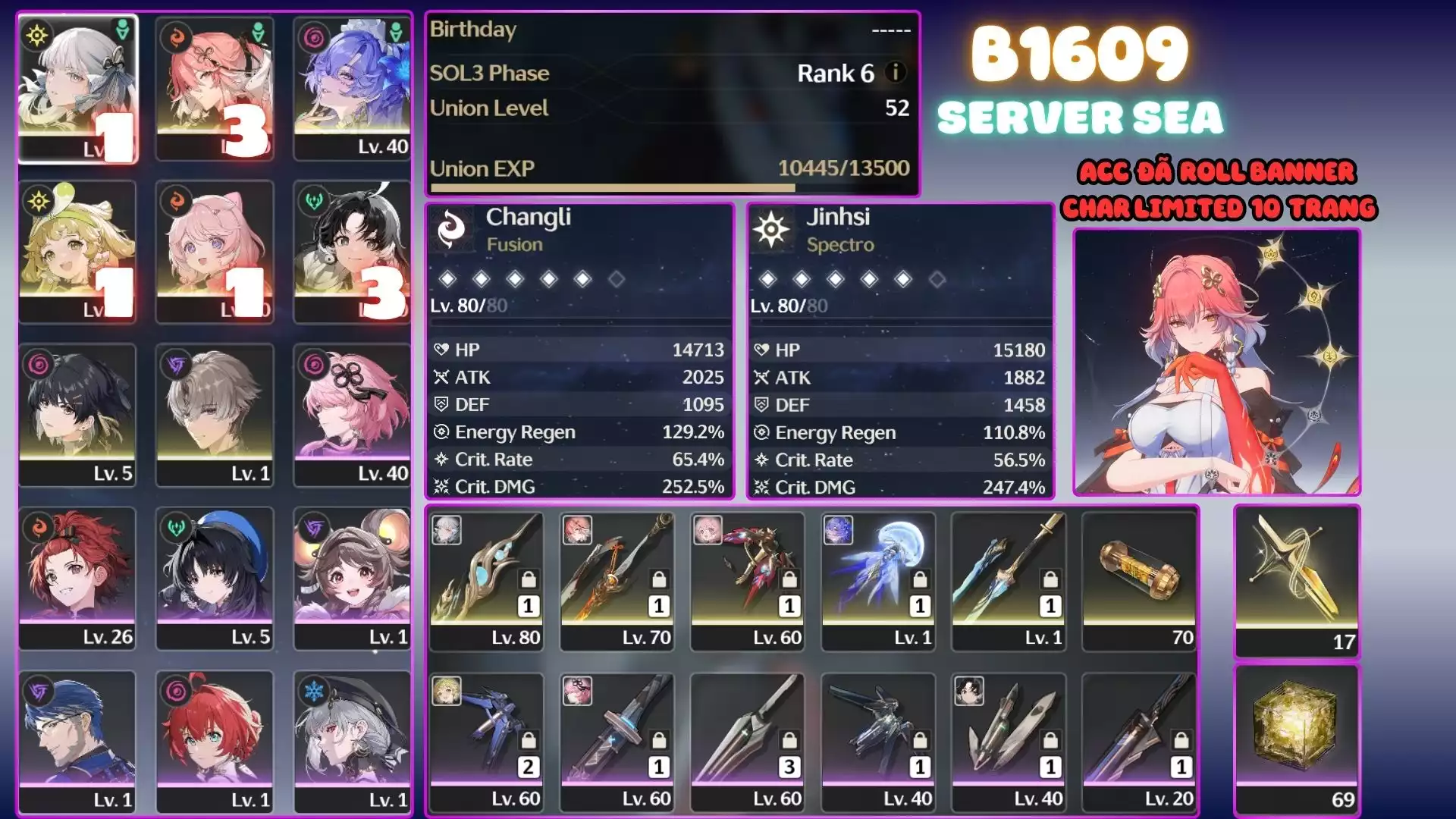 [ ACC ĐẸP ] Changli R3s1, jinhsi R1s1, Cantarella Trấn