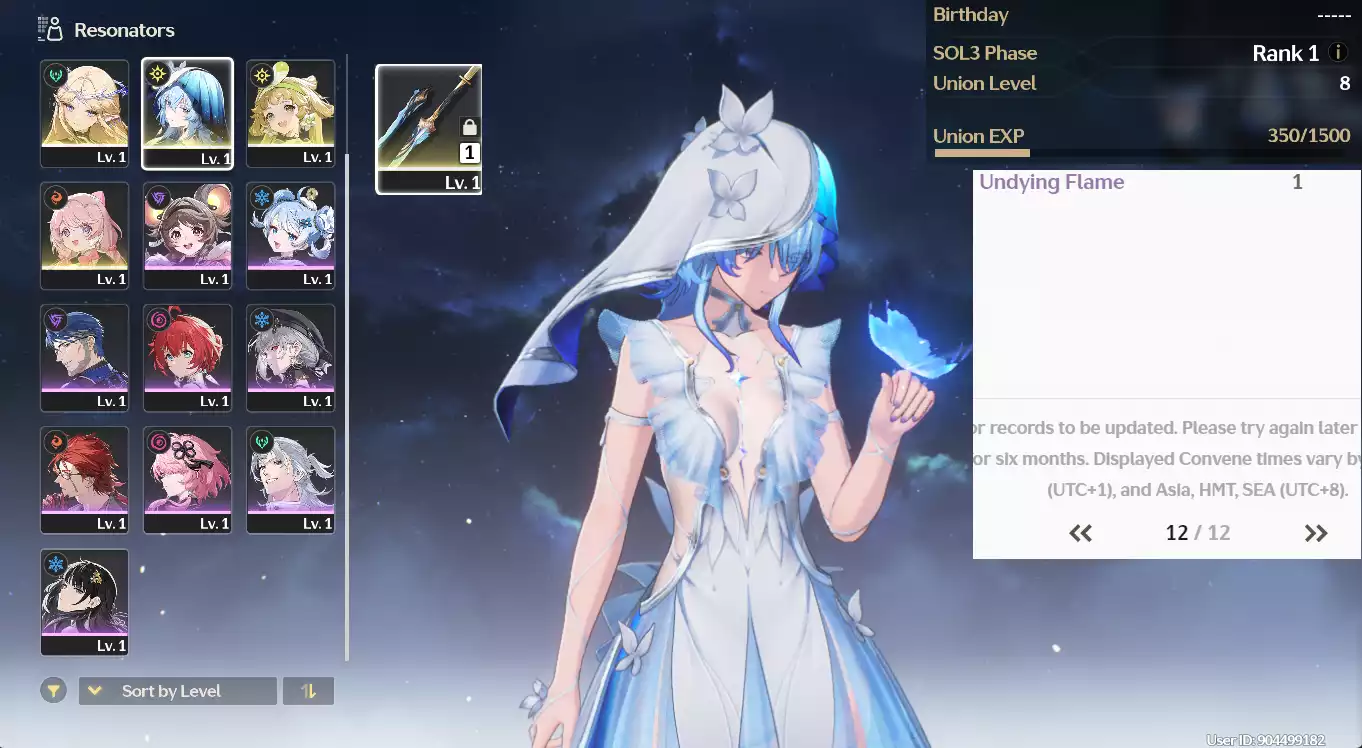 (SEA) UL8 Cartethyia  + Shorekeeper + Verina(Zin map Zin nhiệm vu) + BNVK12 trang