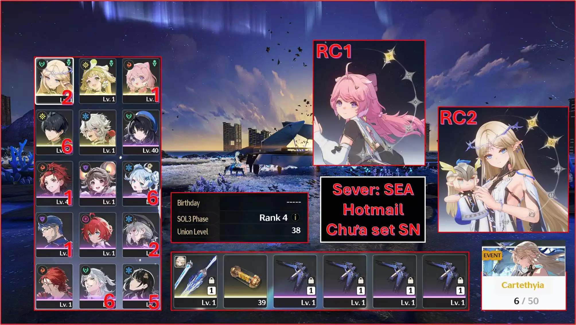 Acc Vip: Cartethyia Rc2 Trấn + Encore Rc1 + Verina + Lingyang + Banner 6 trang