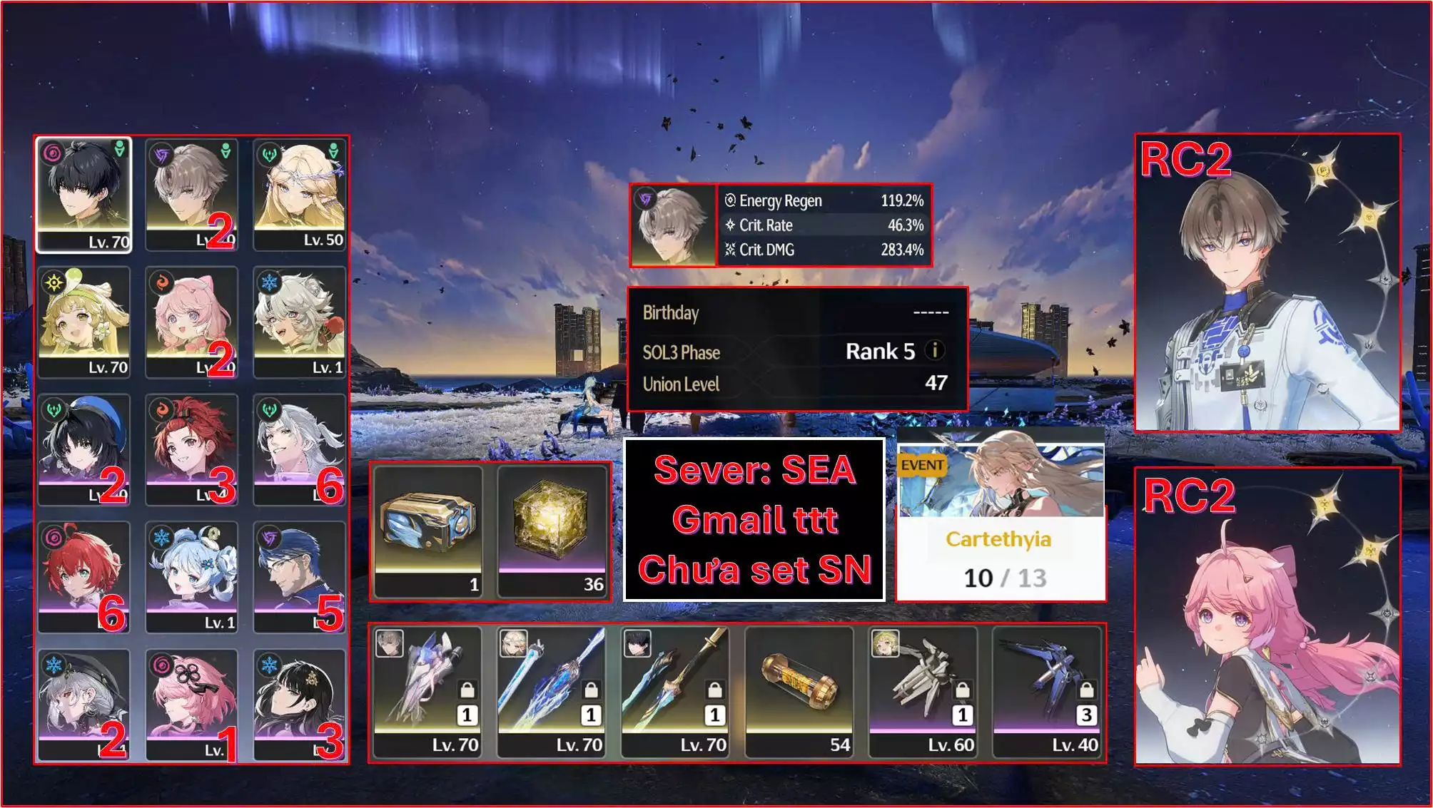 Acc Vip: Xiangli Yao Rc2 Trấn + Cartethyia Trấn + Encore Rc2 + Verina + Lingyang + Main Trấn + banner 10 trang + map dư cực nhiều do chỉ làm NV ngày