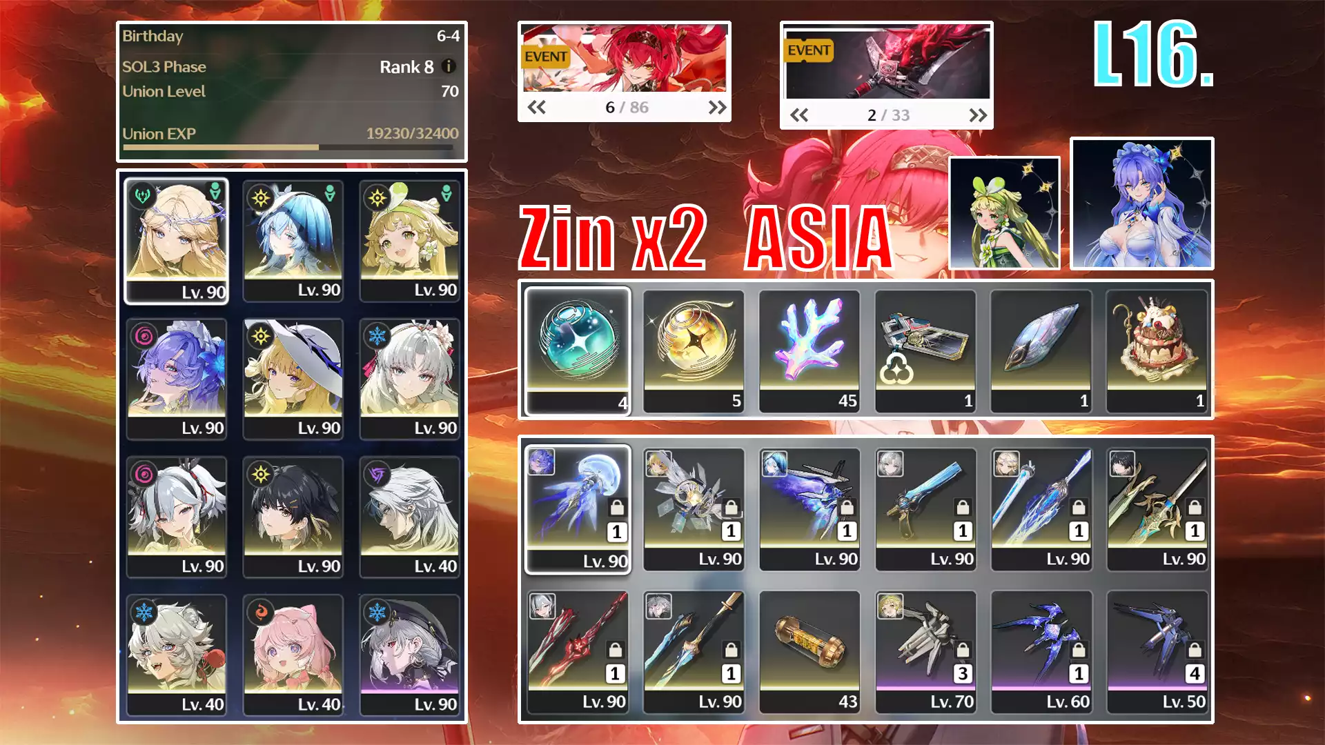 Cartethyia trấn + Shorekeeper trấn + Cantarella RC1 trấn + Phoebe trấn + Carlotta + Camellya trấn
