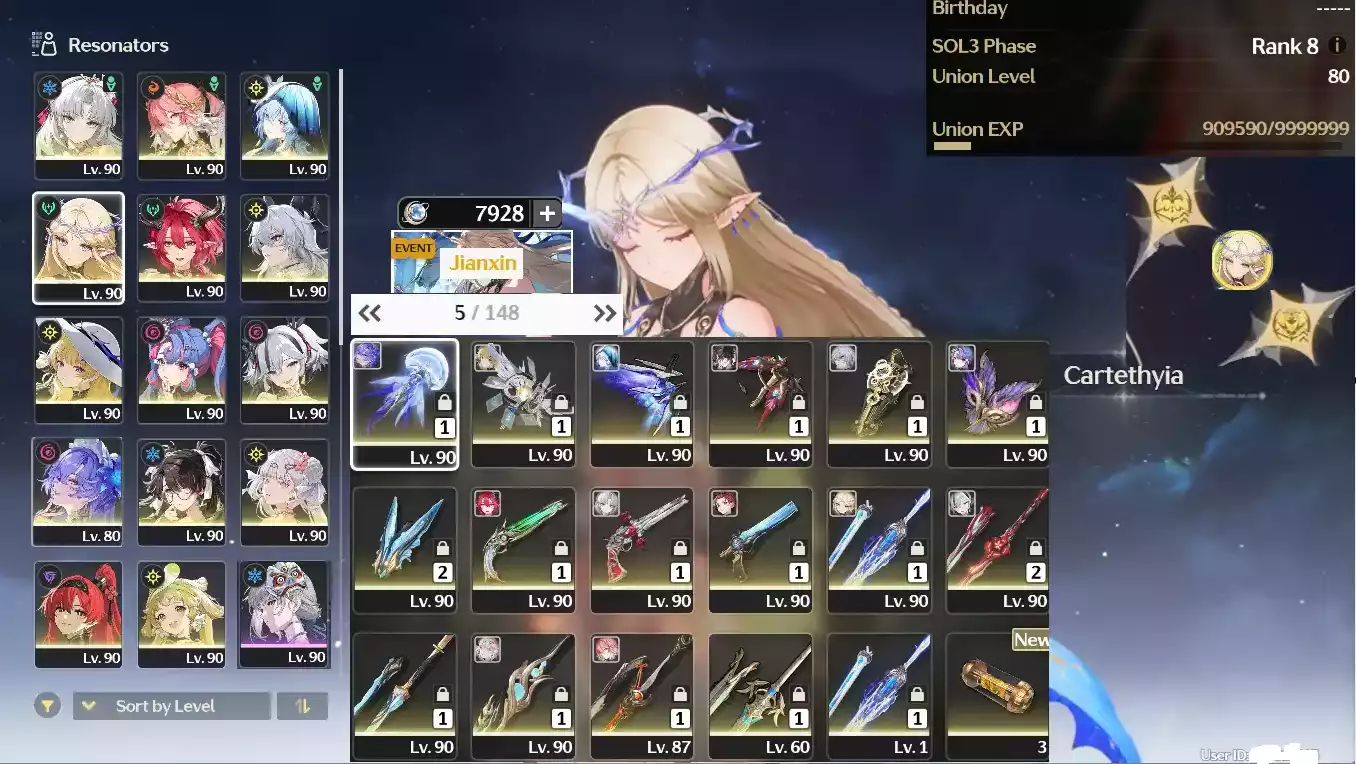(SEA) UL80 Full Skin + Full Char Nữ + Trấn(Trừ Zhezhi) + Cartethyia RC2 Trấn R2 + Verina RC3 + Bảo hiểm 5 trang + 8k Lunite + Zin Sự kiện 2.4 !!!