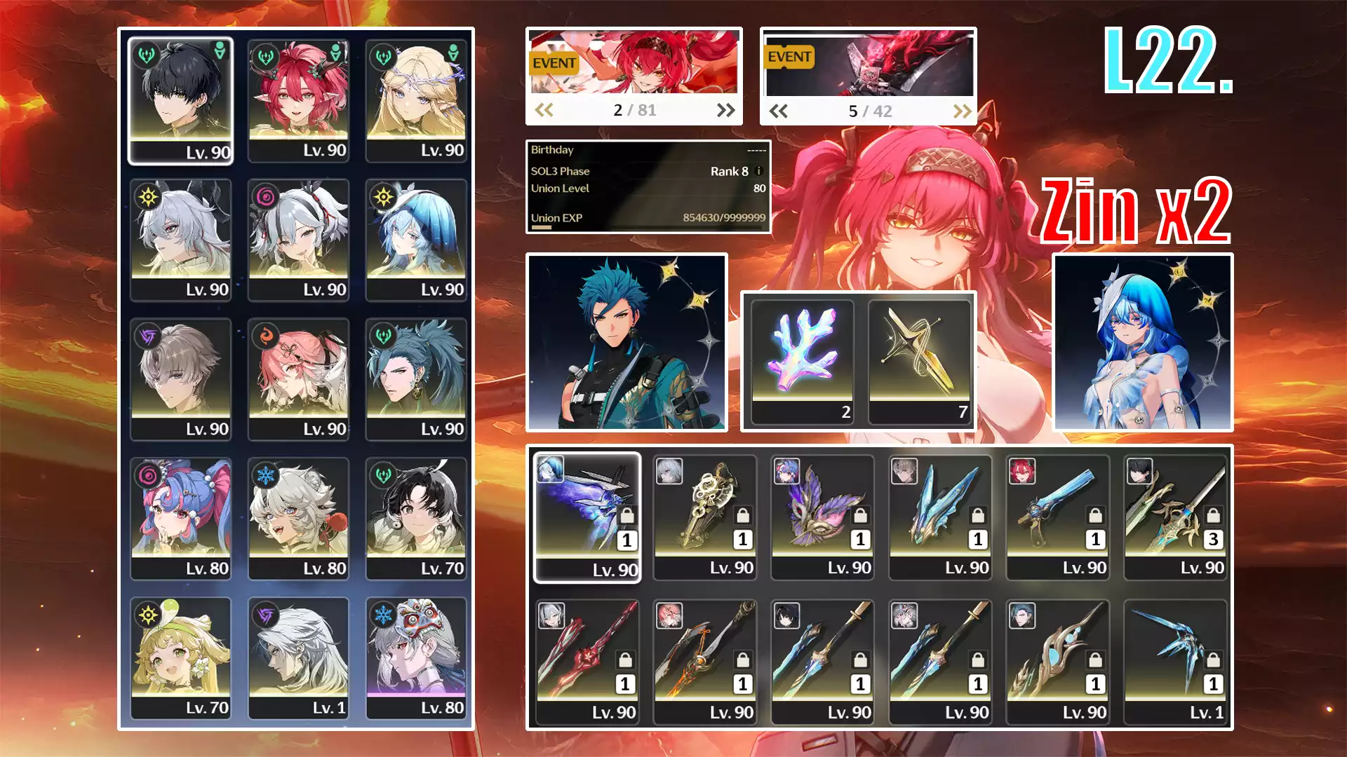 Ciaccona + Cartethyia + Zani trấn + Camellya trấn + Shorekeeper RC2 trấn + XiangliYao + Changli trấn + Jiyan RC2 + Roccia trấn
