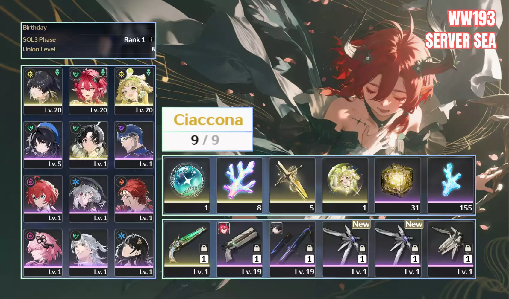 Ciaccona trấn Verina Jianxin banner nhân vật 9 trang acc starter siêu ngon