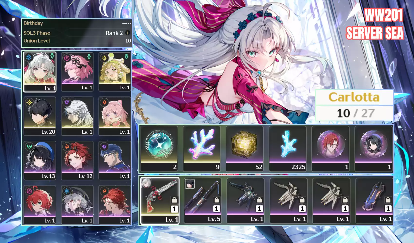 Carlotta trấn Verina Encore Calchalo banner nhân vật 10 trang acc starter siêu ngon