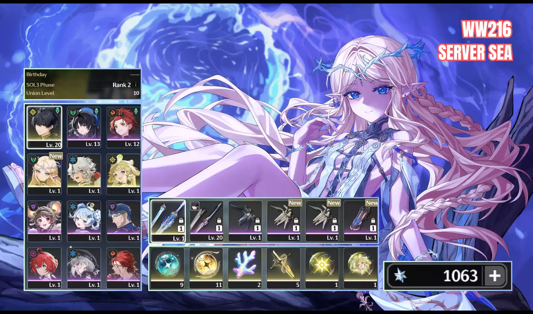UL10 starter cực vip Cartethyia trấn quest dư 1k đá 11 roll nv 6 roll vk