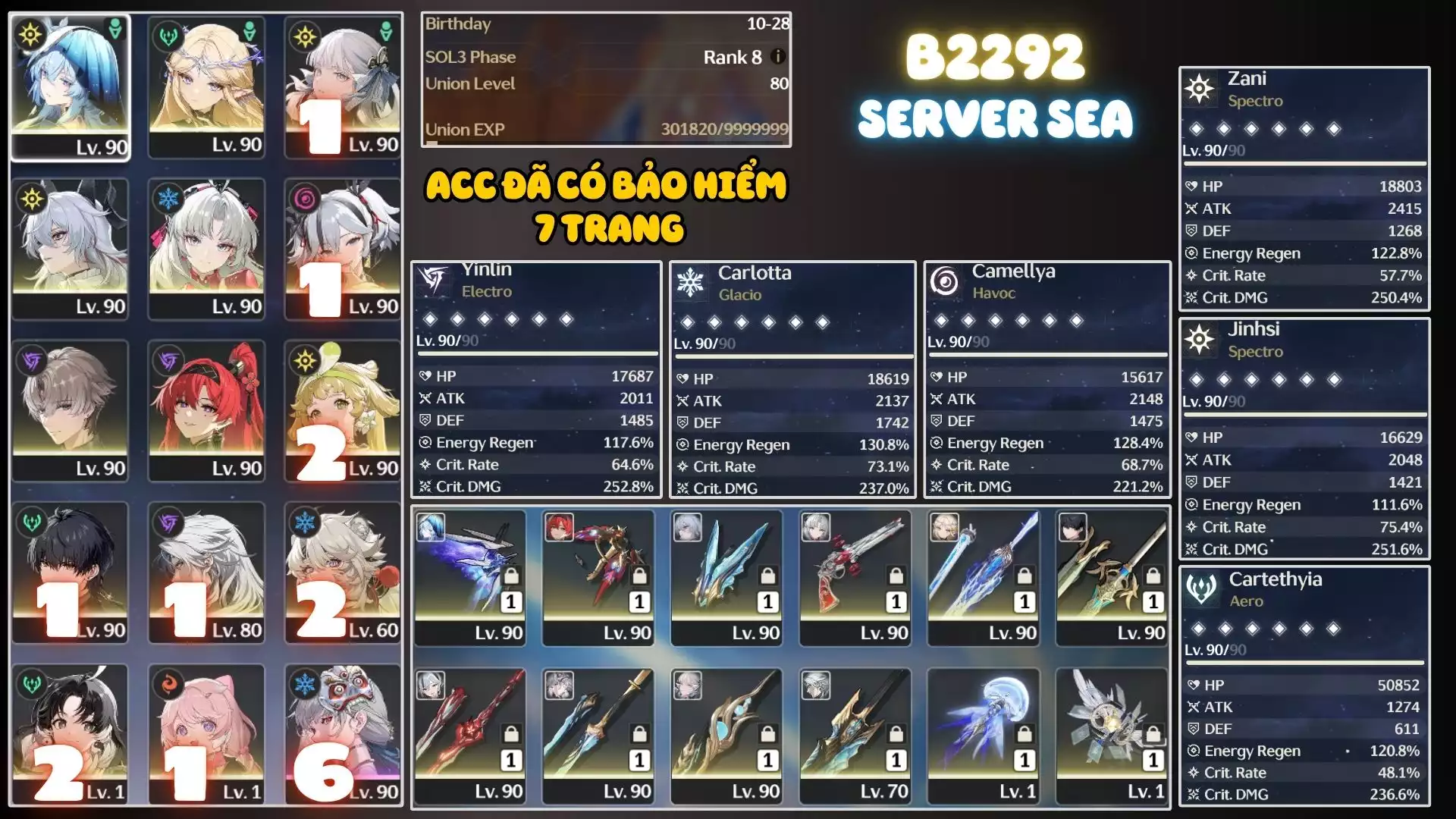 [ ACC VIP SERVER SEA ] SHORE TRẤN, CARTETHYIA TRẤN, JINHSI RC1S1, ZANI, CARLOTTA TRẤN, CAMELLYA RC1S1, YAO, YINLIN TRẤN