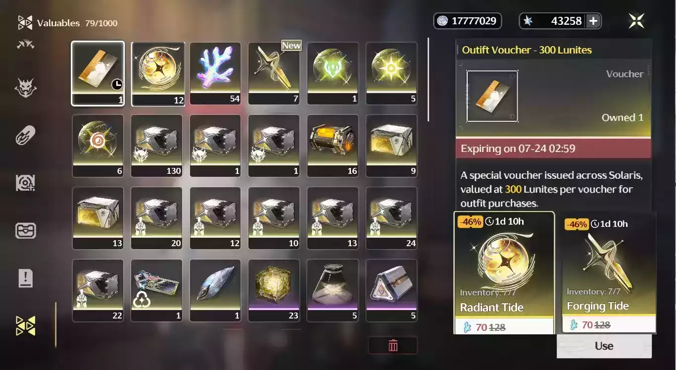 (SEA) UL40 Reroll ~43k Astrite + ~20 Vàng +  7 VK + 1 char 5* thường bất kỳ(14 roll chưa mua ở phiên bản 2.5)(Banner Shorekeepr còn 1-3 ngày)