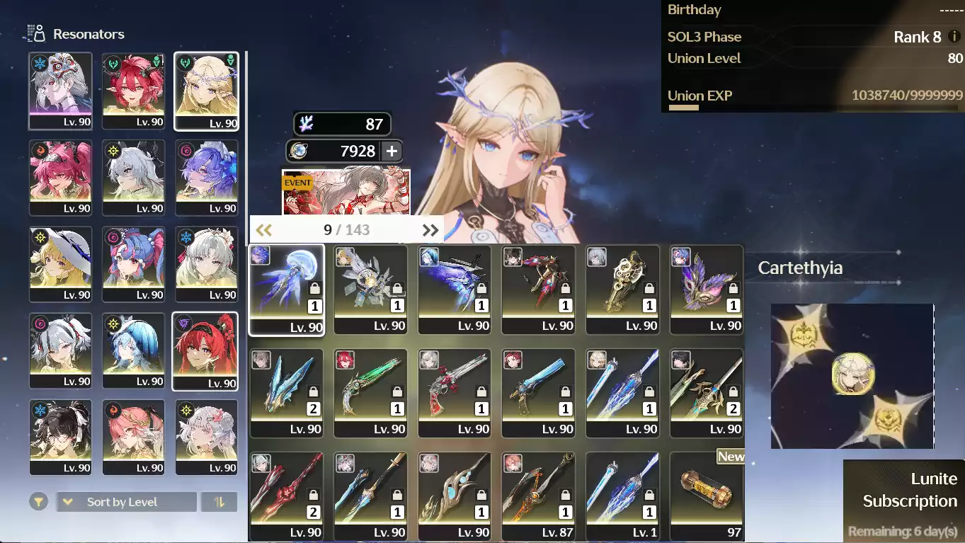 (SEA) UL80 Full Skin + Gần Full Char Nữ + 12 trấn + Cartethyia RC2 Trấn R2 + Verina RC3 + 8k Lunite + banner 9 trang
