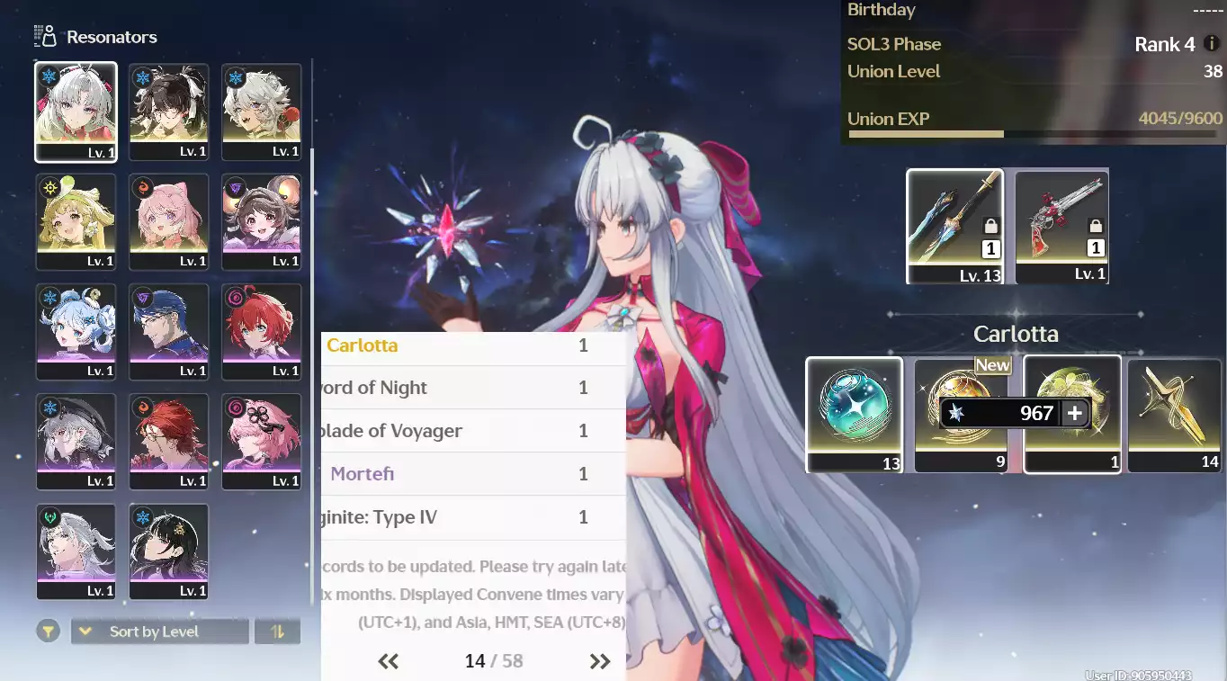 (SEA) UL38 Carlotta Trấn + Zhezhi + Verina + 25 vé limit + banner nhân vật 14 trang