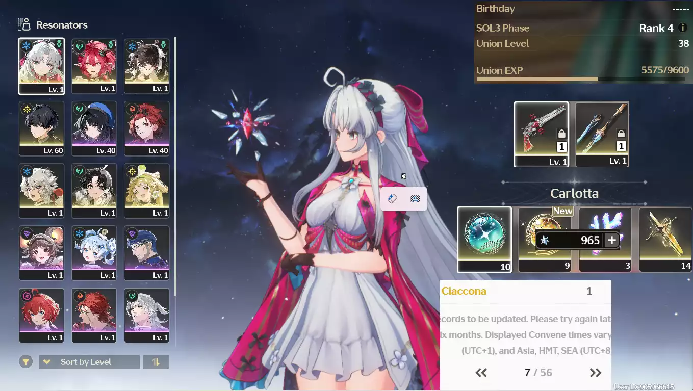(SEA) UL38 Carlotta Trấn + Zhezhi + Ciaccona + Verina + 25 vé limit + banner nhân vật 7 trang