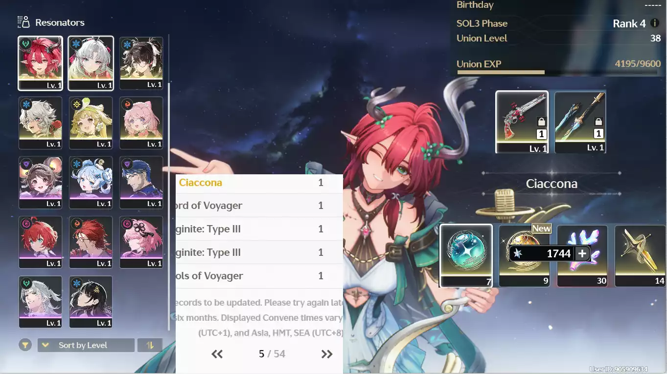 (SEA) UL38 Carlotta Trấn + Zhezhi + Ciaccona + Verina + 40 vé limit + banner nhân vật 5 trang