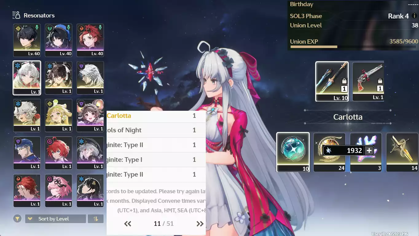 (SEA) UL38 Carlotta Trấn + Zhezhi + Verina + 50 vé limit + banner nhân vật 11 trang
