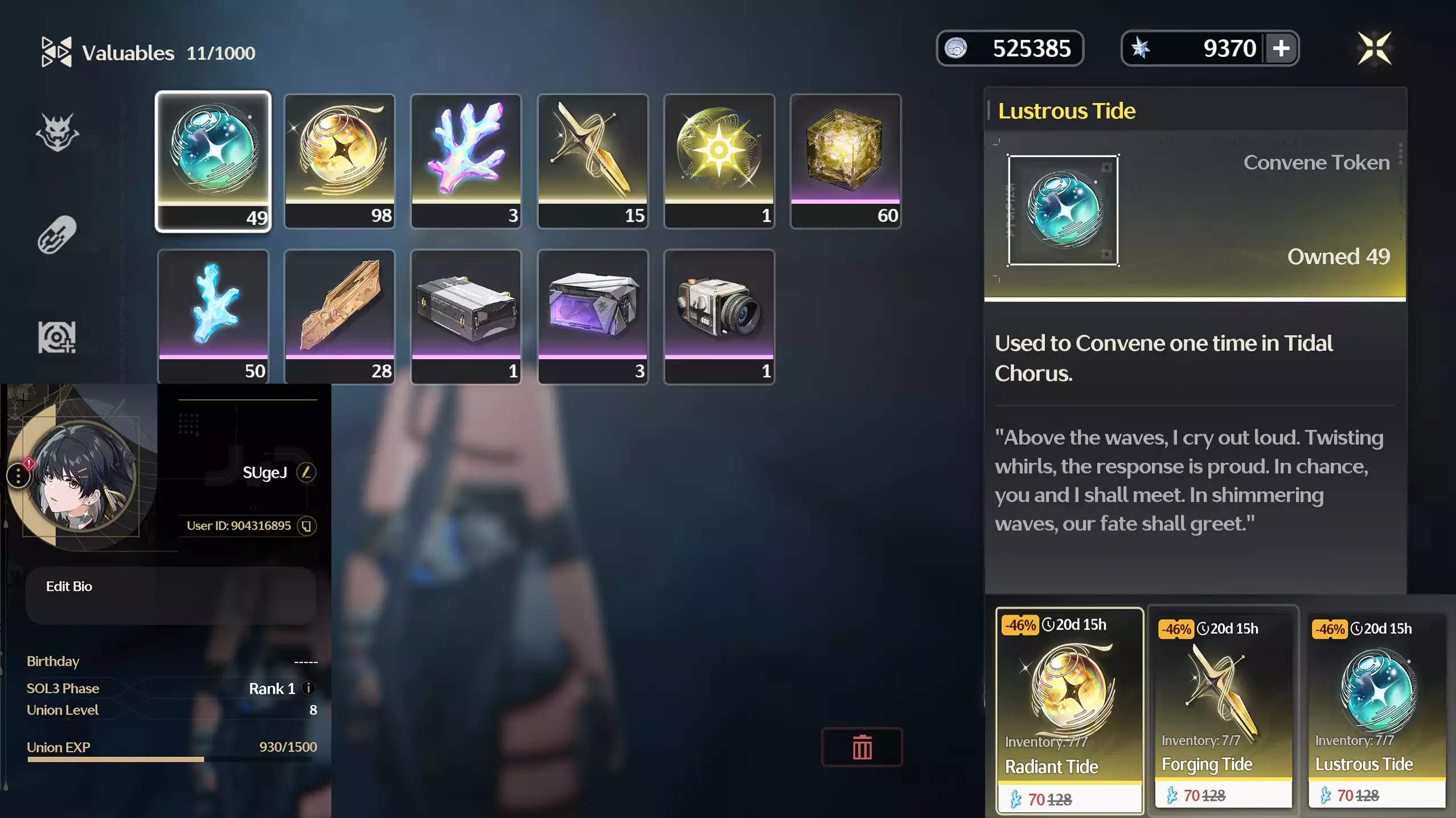 (SEA) UL8 - ACC REROLL UL THẤP CỰC HIẾM : ~10k Astrite + ~50 roll xanh + hơn 100 roll limit vàng + 15 roll vũ khí (BẢO HÀNH 24h LOGIN LẦN ĐẦU)