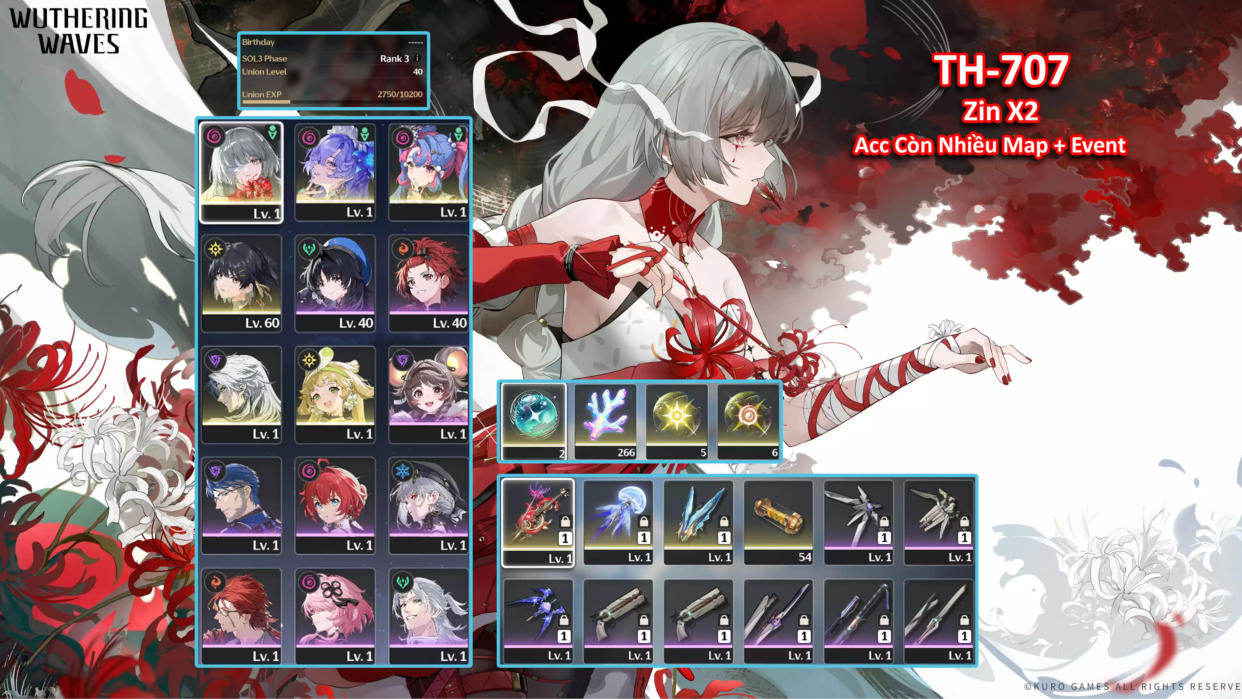 [Siêu Phẩm Team Vip ] TH-707 Phrolova (Trấn) + Cantarella (Trấn) + Roccia (Trấn Thường) + Verina + Calcharo + 2xx san hô