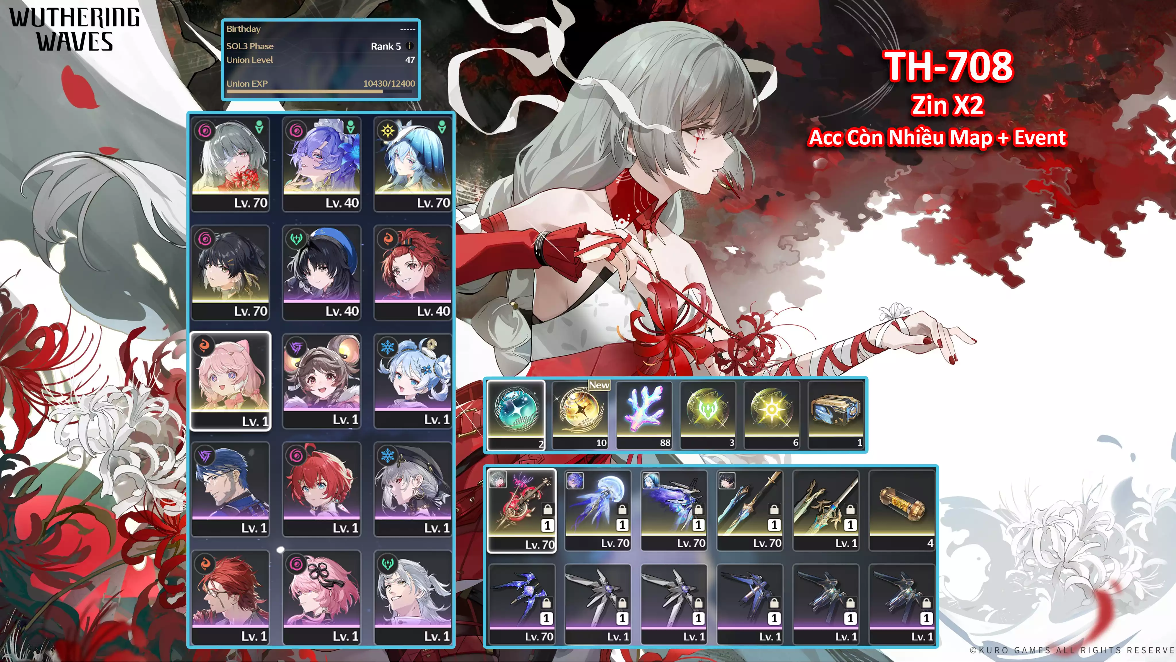[Siêu Phẩm TEAM VIP ] TH-708 Phrolova (Trấn) + Cantarella (Trấn) + Shorekeeper (Trấn) + Encore + Tài Nguyên còn nhiều