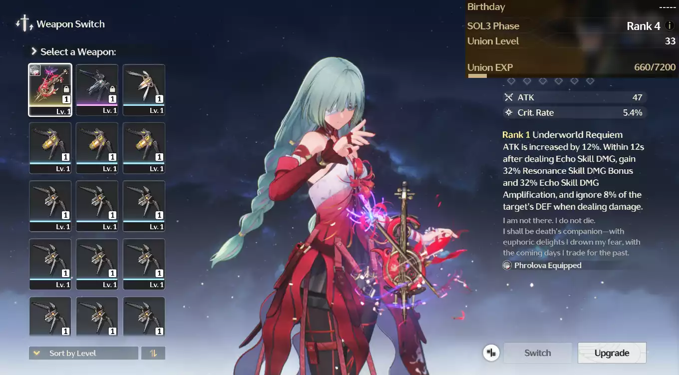 (SEA) UL33 Phrolova Trấn + ~30-90 vé vàng + Char Banner thường bất kỳ