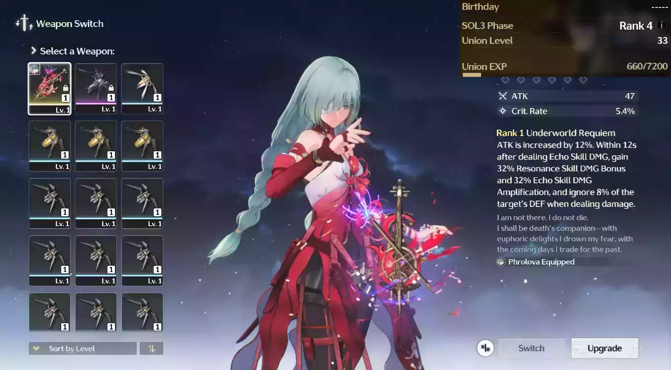 (SEA) UL33 Phrolova Trấn + ~30-90 vé vàng + Char Banner thường bất kỳ