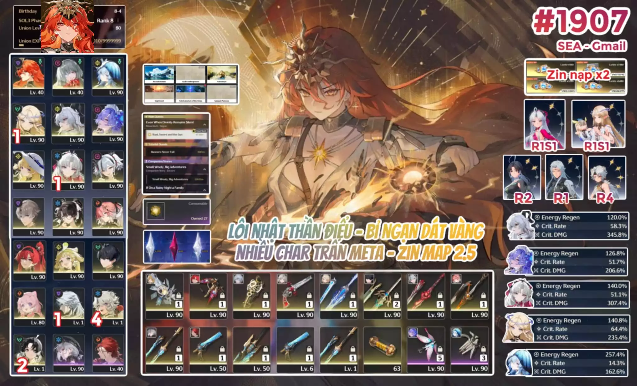 [#1907 SEA LÔI NHẬT THẦN ĐIỂU ZIN 2.5] AUGUSTA + PHLOROVA + CARLOTTA R1 TRẤN + CARTETHYIA R1 TRẤN + SHOREKEEPER + CANTARELLA + YINLIN TRẤN + YAO + ZHEZHI + ZANI TRẤN + PHOEBE TRẤN + CHANGLI TRẤN + CAMELLYA TRẤN + VERINA + LINGYANG R4 + CAL R1 + JIANXIN R1 + ZIN NẠP X2 + NHIỂU TÀI NGUYÊN + BANNER TRẤN 5 trang