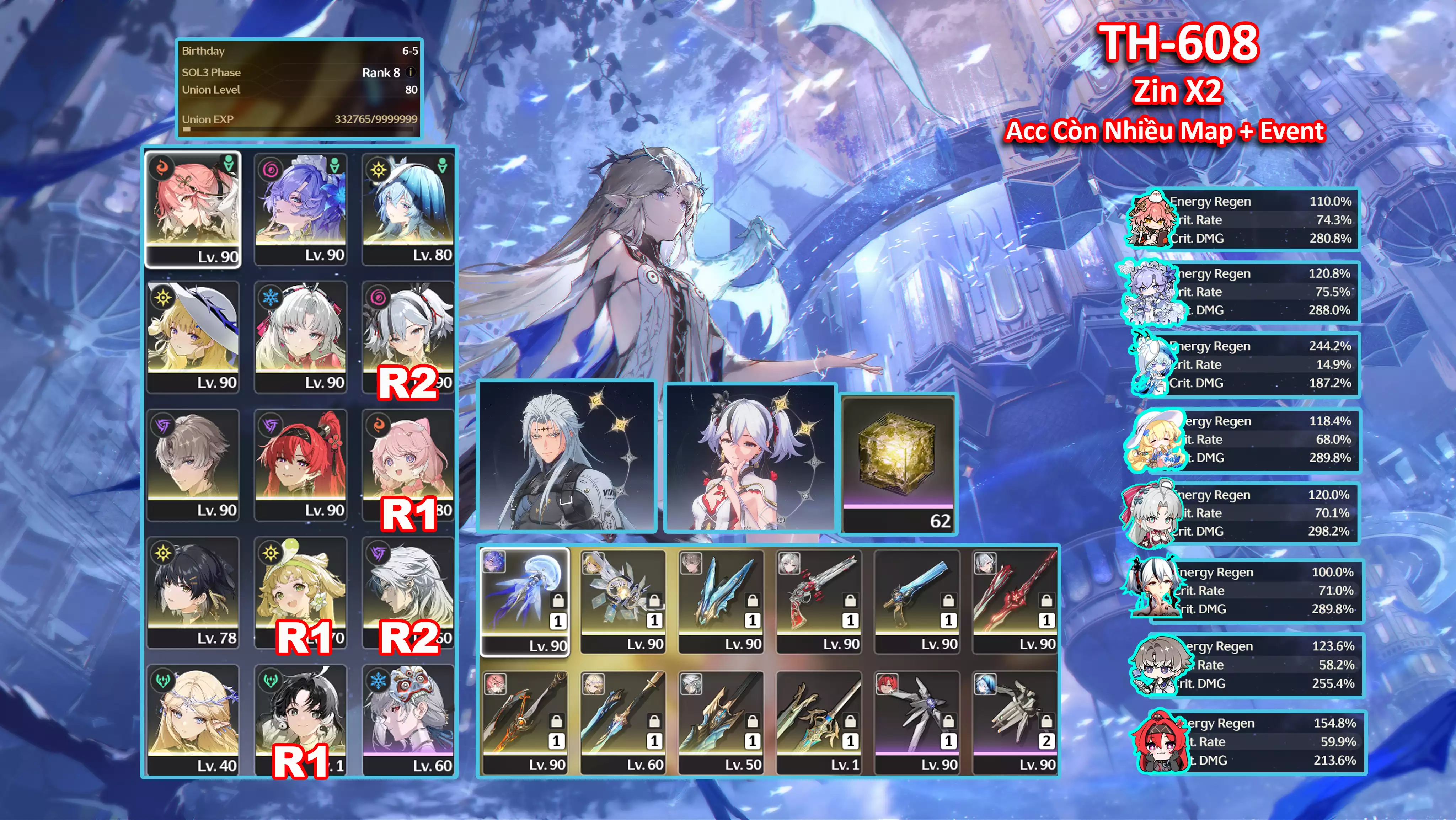 [Siêu Phẩm Zin Map + Event từ 2.3 ] TH-608 Camellya C2 (Trấn) Team Sp Đẹp + Changli (Trấn) + Cantarella (Trấn) + Shorekeeper + Phoebe (Trấn) + Carlotta (Trấn) + Xiangli Yao (Trấn Thường) + Yilin + Cartethyia (Trấn Thường) + Encore C1 + Verina C1 + Calcharo C2 + Jianxin C1 + 60 Nhựa