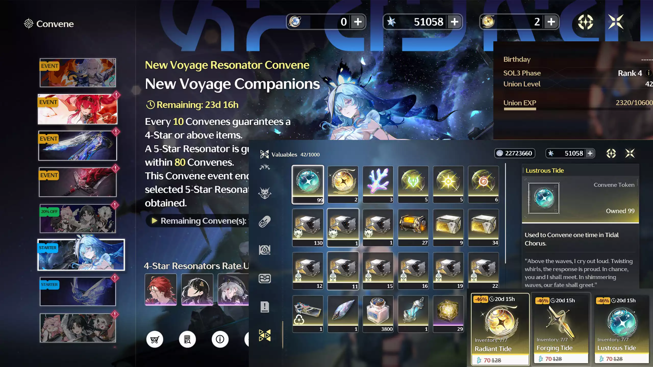 (SEA) ACC REROLL RẺ NHẤT THỊ TRƯỜNG: ~51k Astrite+ 0-10 Vàng + 0-10 Vũ khí + ~100 thường + Banner Tân thủ