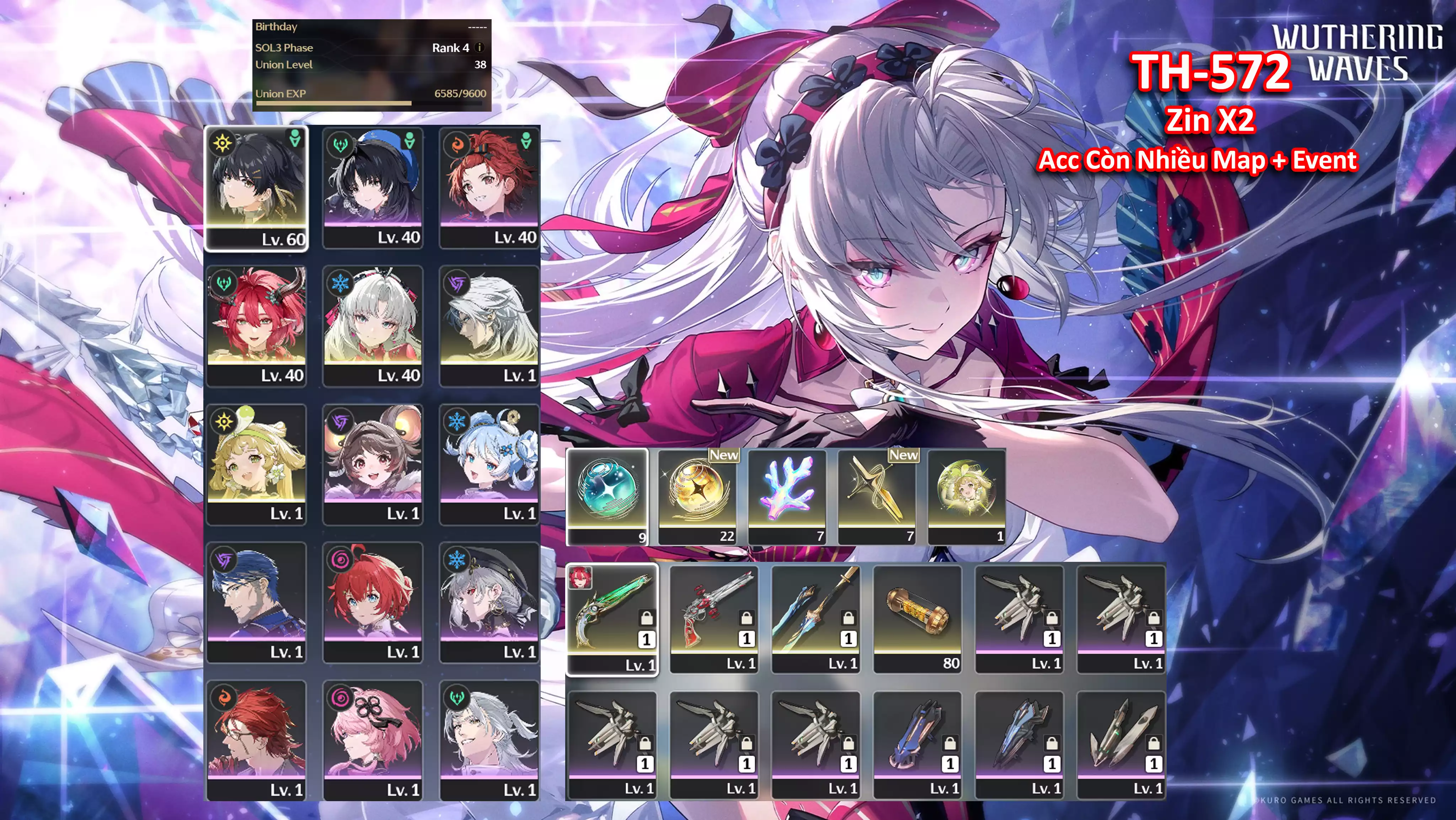 [Siêu Phẩm ] TH-572 Carlotta (Trấn) + Ciaccona (Trấn) + Calcharo + Verina + main (Trấn) + Zin map từ 2.4