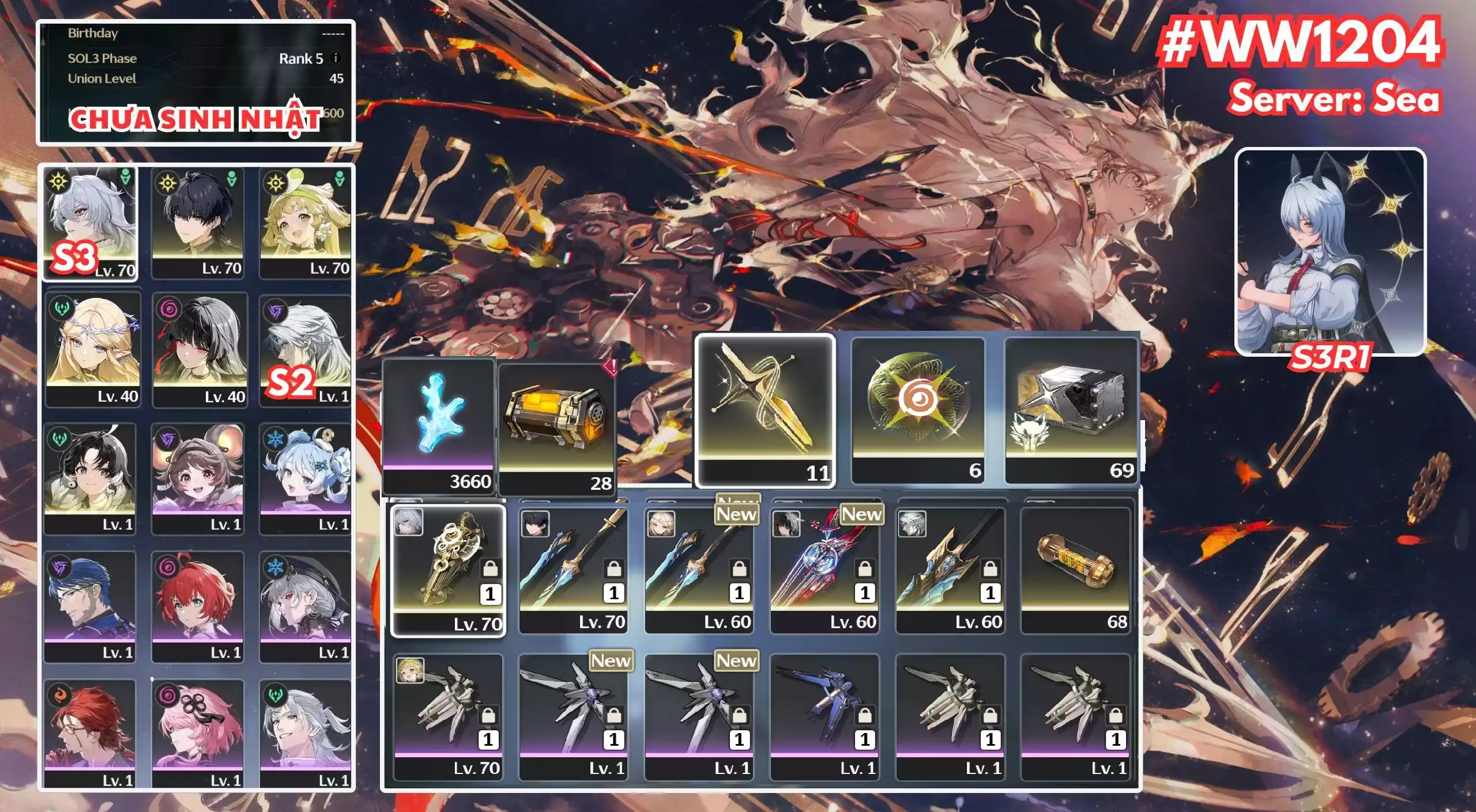 [ ACC VIP ] WW1204 Zani r3 trấn + CARTETHYIA  + Chisa R0A1