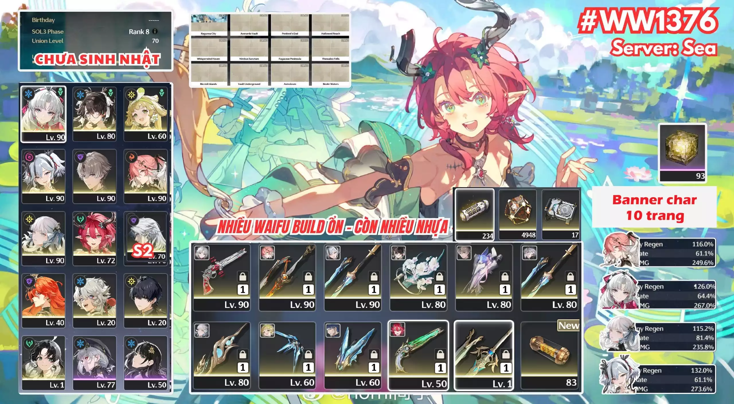 [ ACC VIP NHIỀU CHAR CÒN TÀI NGUYÊN SIÊU MÚP ) WW1376 jinhsi Trấn + Changli Trấn + zhezhi Trấn + Yao Trấn + Carlotta trấn + Camellya + Ciaccona Trấn + Augusta