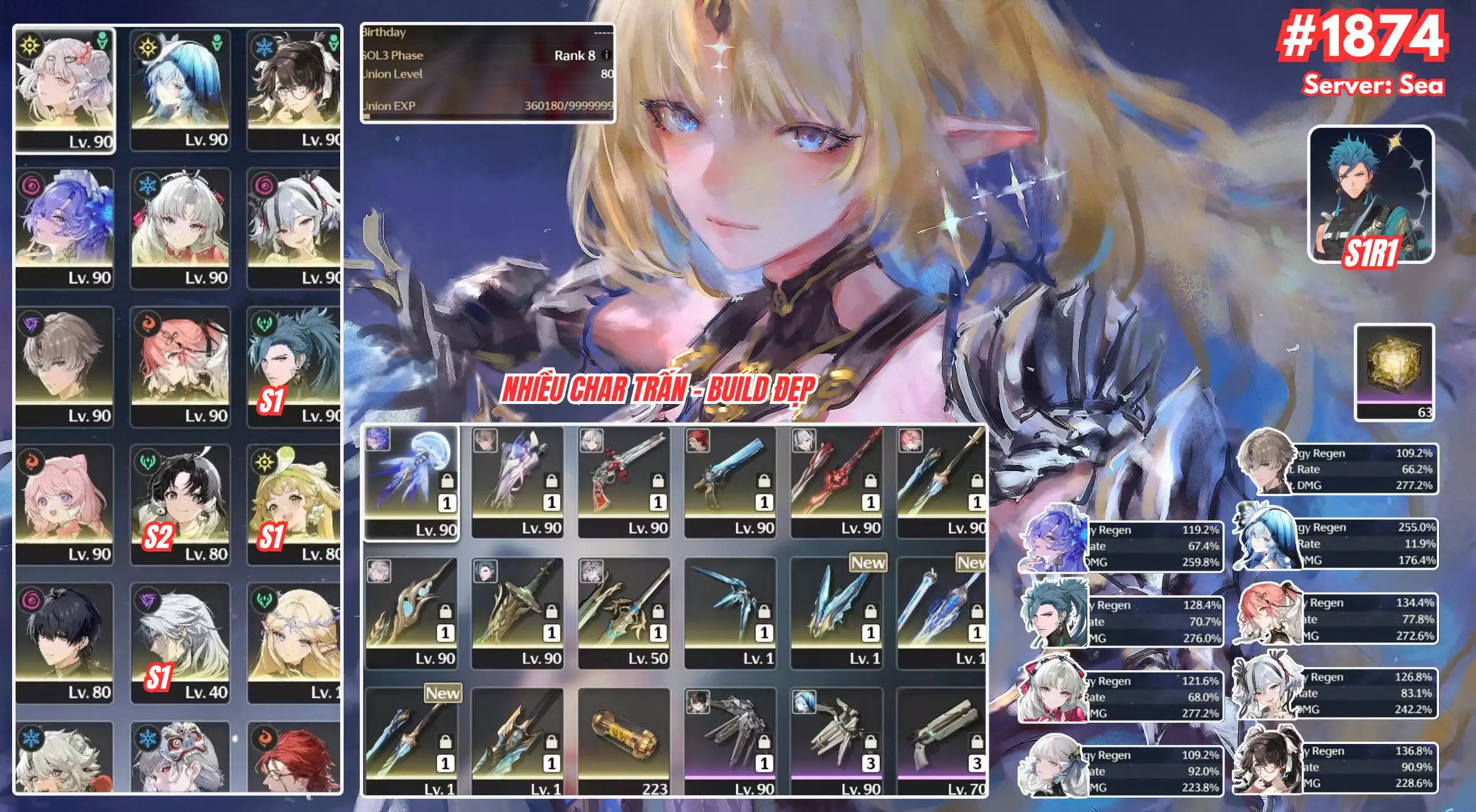 [Siêu Phẩm SKIN JINHSI VIP ] TH-611 Jinhsi + Skin (Trấn) + Cartethyia (Trấn) + Shokeeper + Zhezhi + Cantarella (Trấn) + Carlotta (Trấn) + Camellya (Trấn) + Xiangli Yao (Trấn) + Changli + Jiyan C1 (Trấn) + nhiều char thường trấn + zin nhiều map + Event