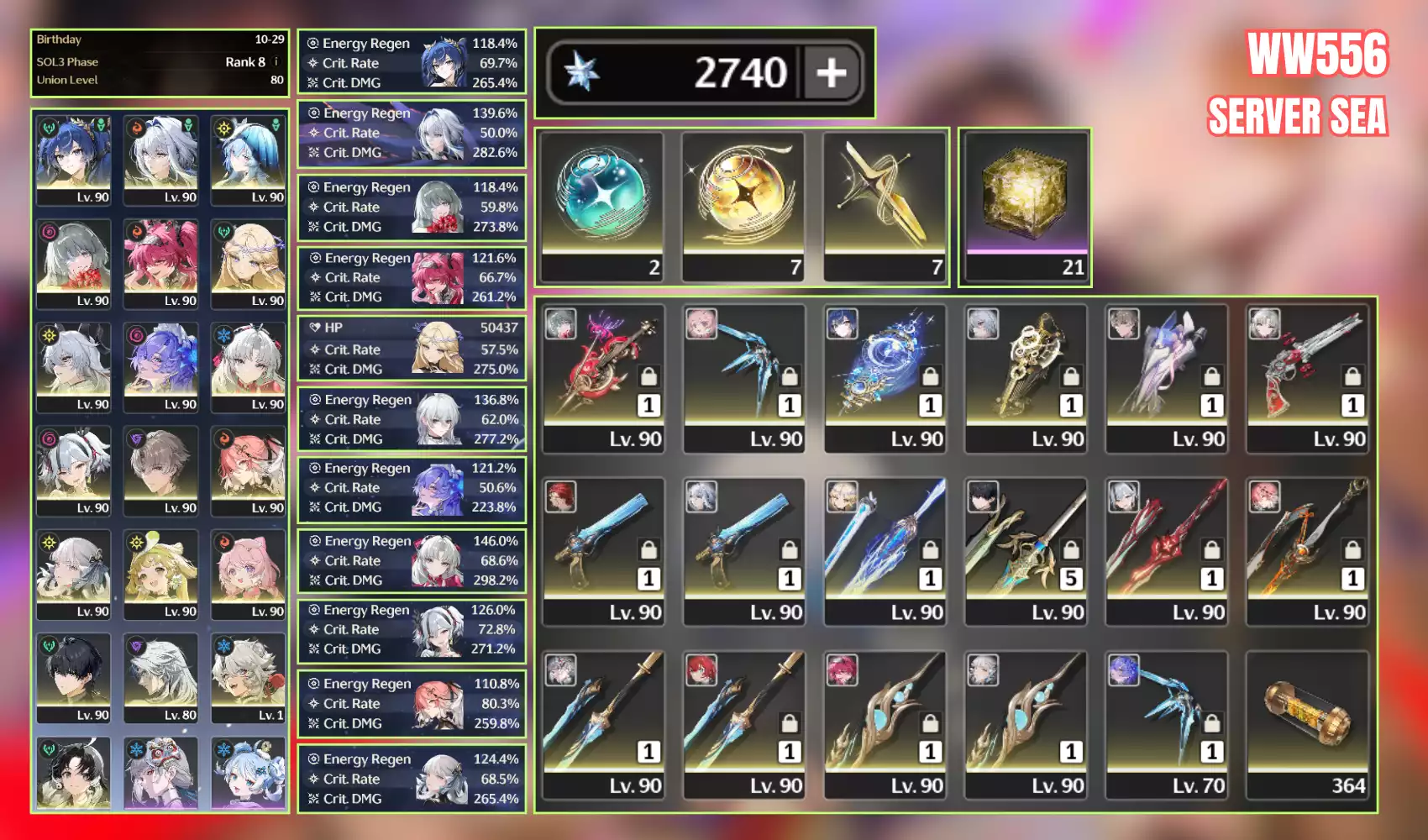 Jinhsi RC1 2trấn Cartethyia trấn Iuno trấn Zani trấn Phrolova trấn Carlotta trấn Camellya trấn Changli trấn còn nhiều tài nguyên acc build đẹp