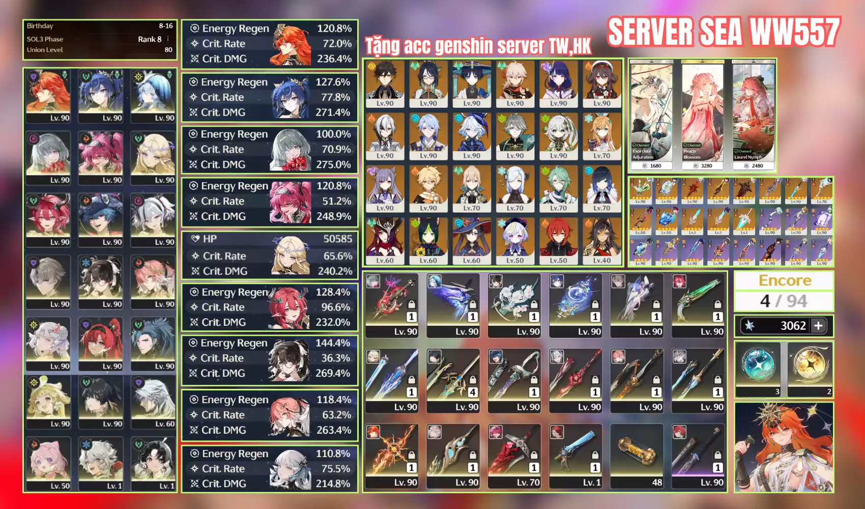 acc wuwa siêu vip tặng kèm acc genshin server TWHK