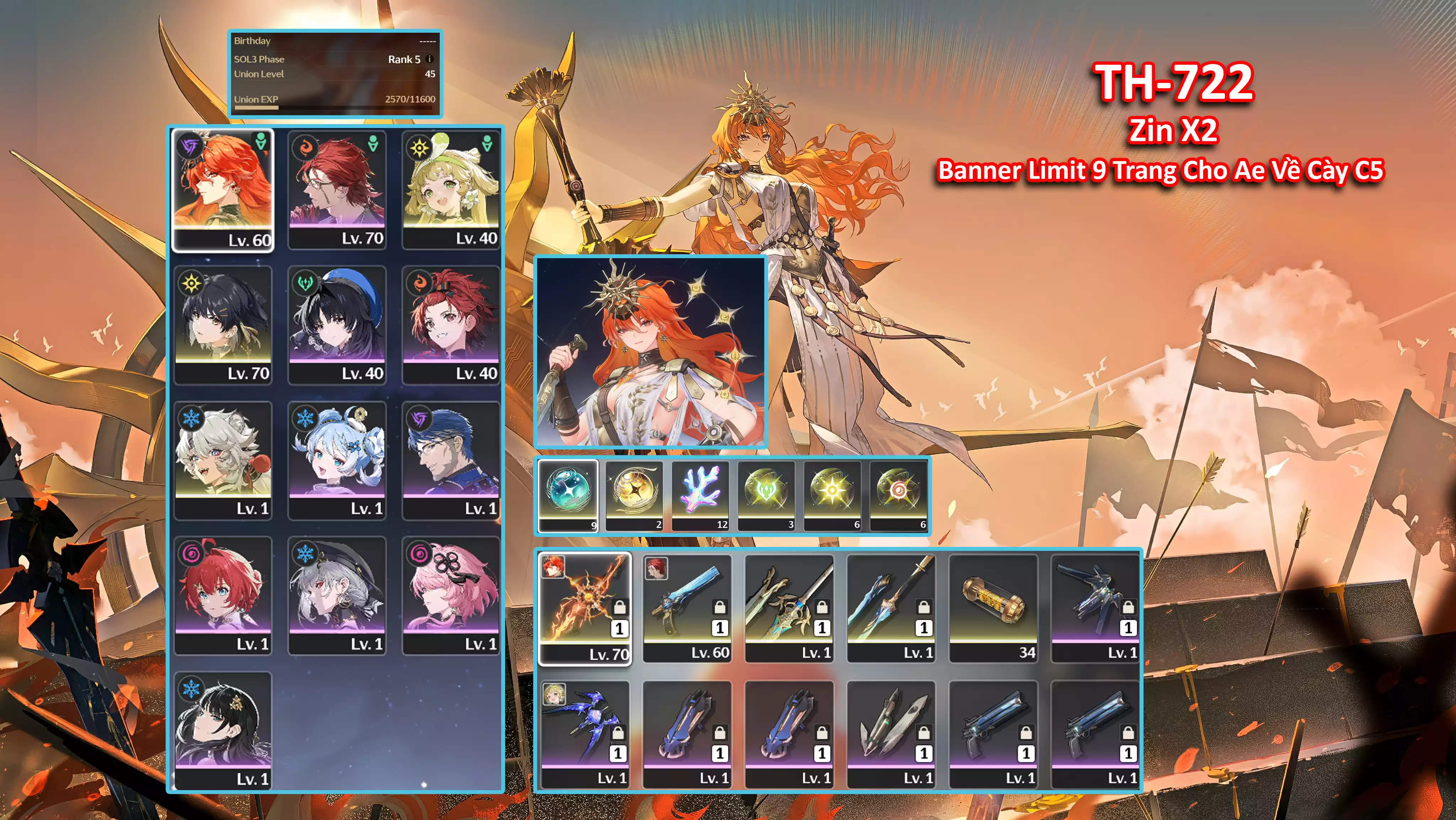 [Siêu Phẩm ] TH-722 Agusta C4 (Trấn) + Verina + Lingyang + Main (Trấn) + còn 2x vé roll banner 9 trang nhiều map + event