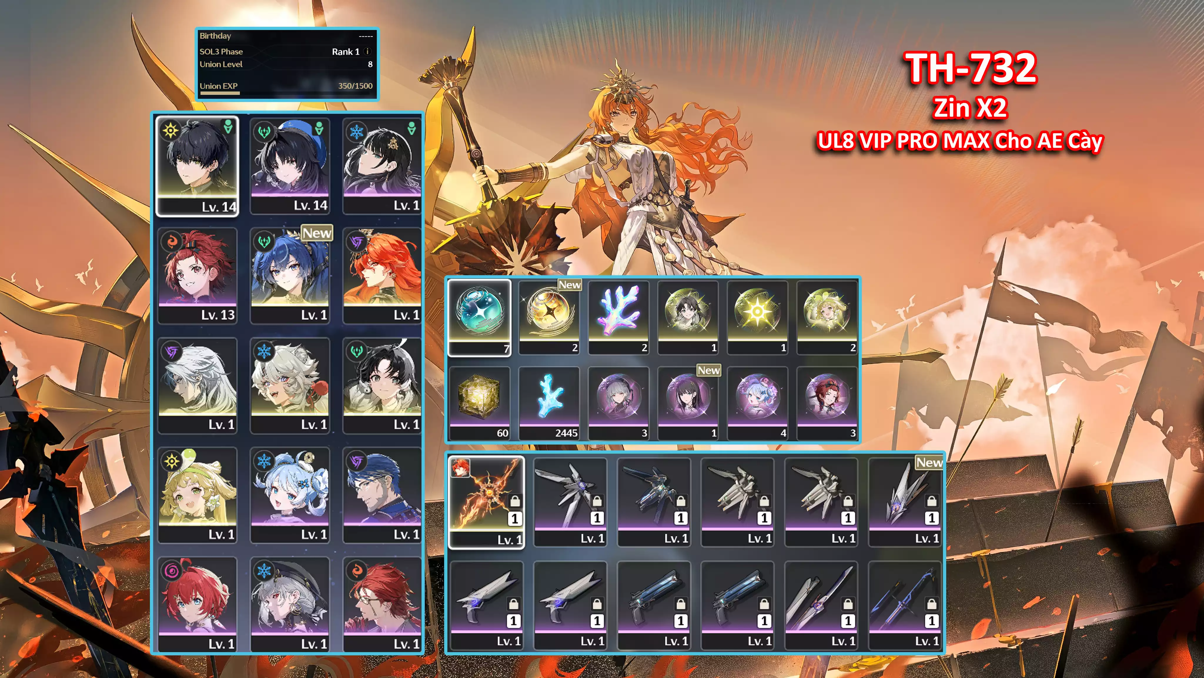 [Siêu Phẩm UL8 SIÊU HIẾM ] TH-732 Augusta (Trấn) + Iuno + Verina + Calcharo + Lingyang + Jianxin + 2x Roll