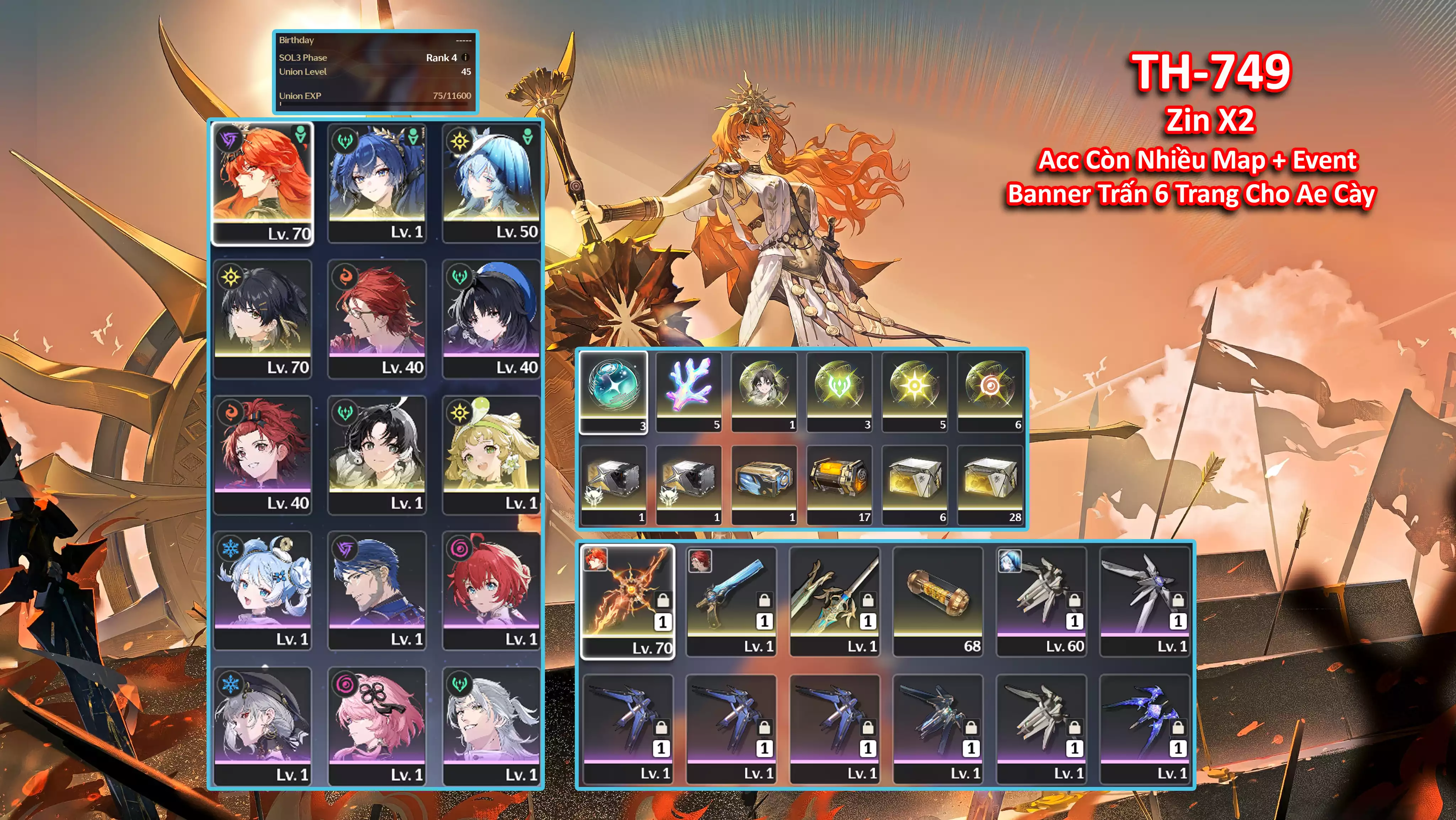 [Siêu Phẩm Team Meta Vip ] TH-749 Augusta (Trấn) + Iuno + Shorekeeper + Verina + Jianxin + Banner trấn 6 trang