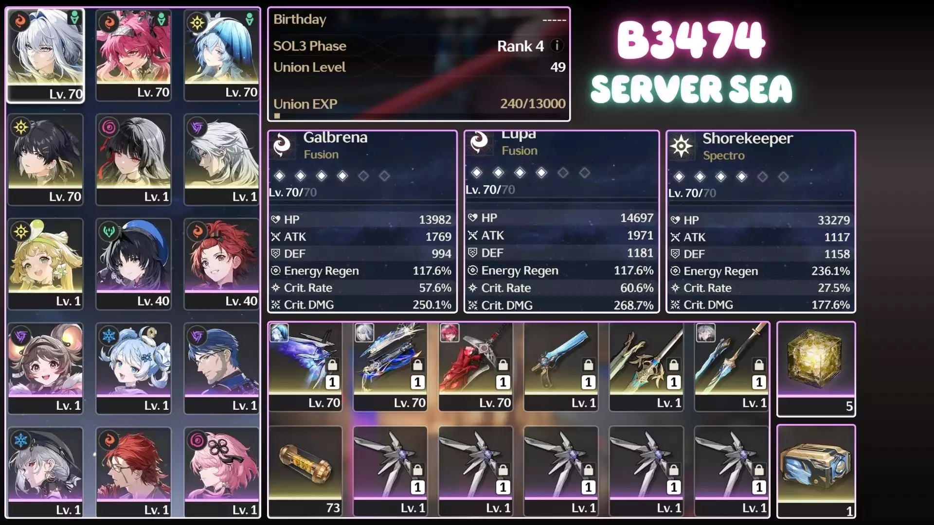 Galbrena Trấn, Shore Trấn, Lupa Trấn, Chisa