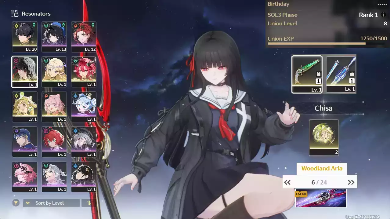 (SEA) UL8 Cartethyia Trấn + Ciaccona Trấn + Chisa + Banner Vũ khí 6 trang + Verina + Encore (Zin Map Zin nhiệm vụ)