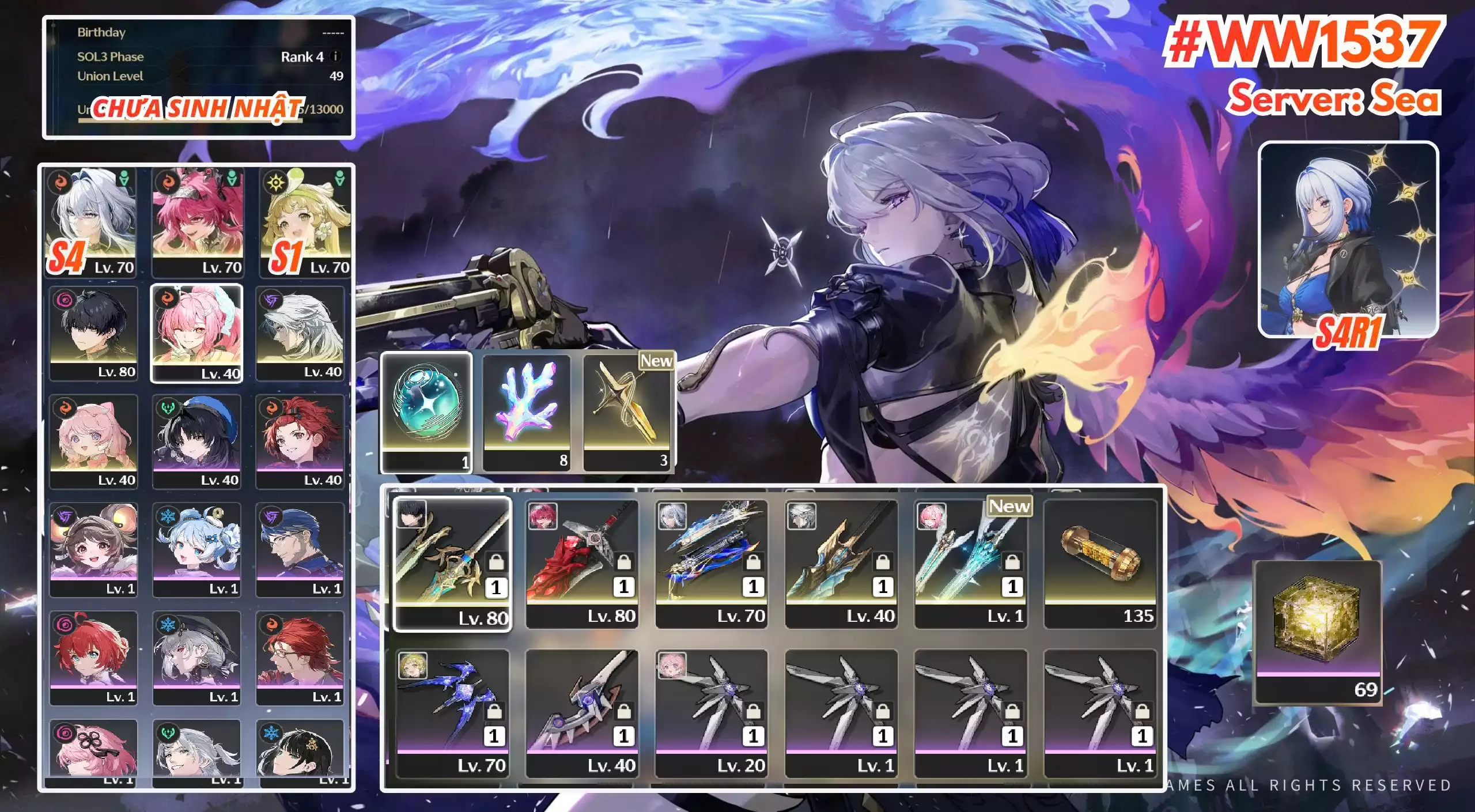 [ ACC VIP ] WW1537 Galbrena R4A1 + Lupa R0A1  + Aemeath R0A1 + BẢO HIỂM