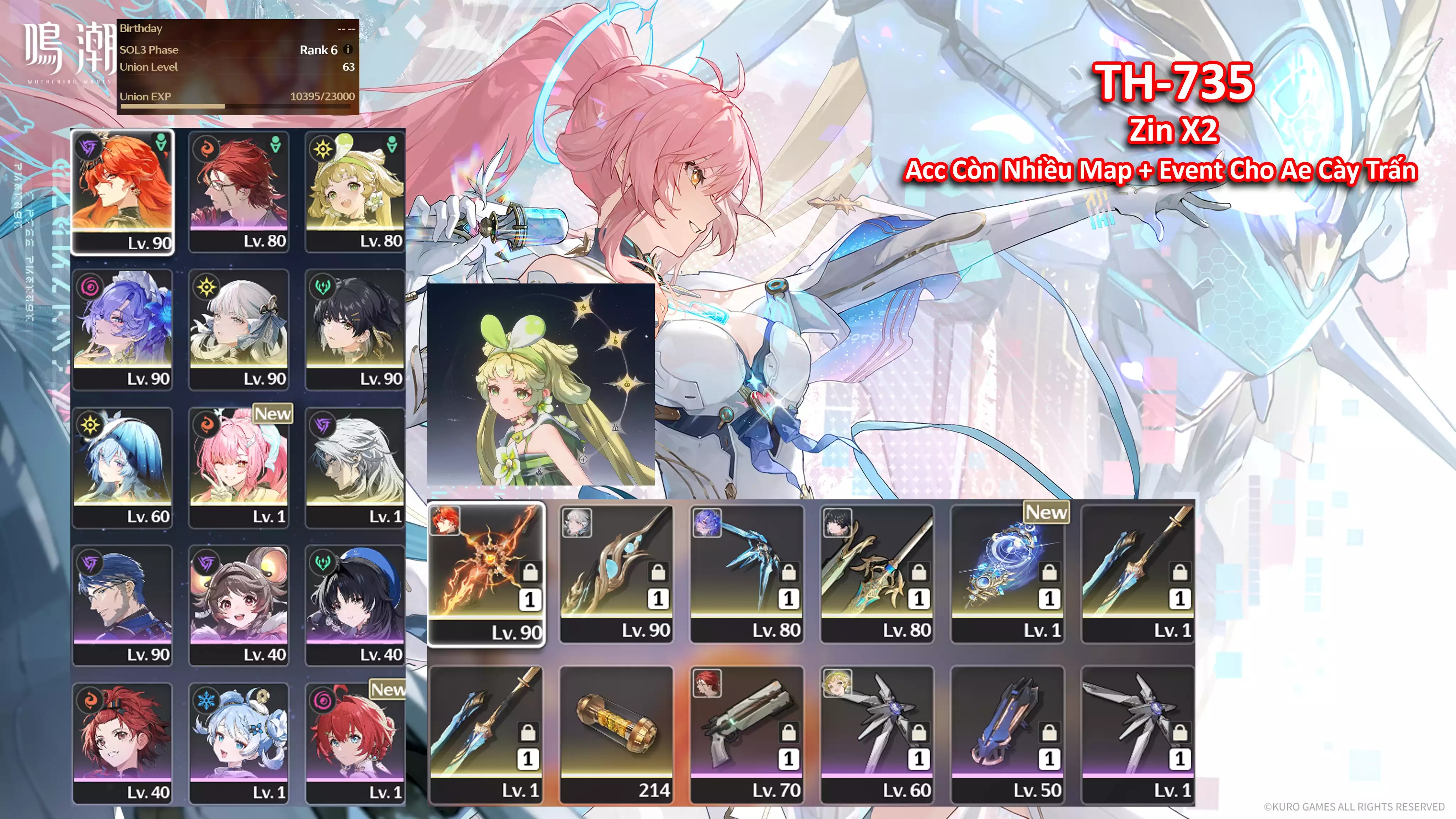 [Siêu Phẩm ] TH-735 Augusta (Trấn) + Aemeath + Jinhsi (Trấn) + Cantarella + Shorekepeer + Còn Nhiều Map + Event