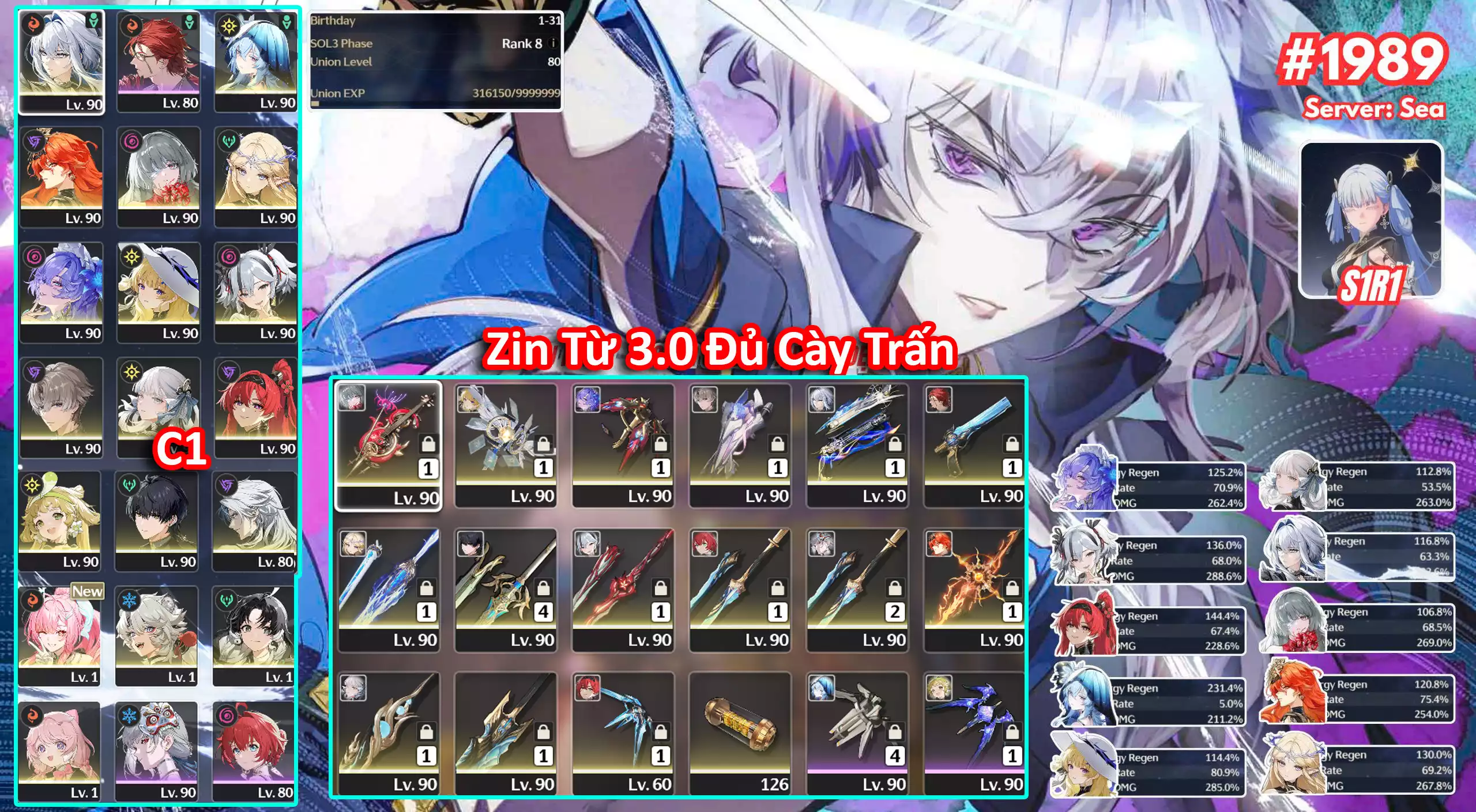 [Siêu Phẩm Zin Map + Event Từ 2.8 ] TH-831 Galbrena (Trấn) + Shorekeeper + Augusta (Trấn) + Phrolova (Trấn) + Cartethyia (trấn) + Cantarella + Phoebe (Trấn) + Camellya (Trấn) + Yao (Trấn) + Jinhsi C1 (Trấn) + Yilin (Trấn) + Aemeath