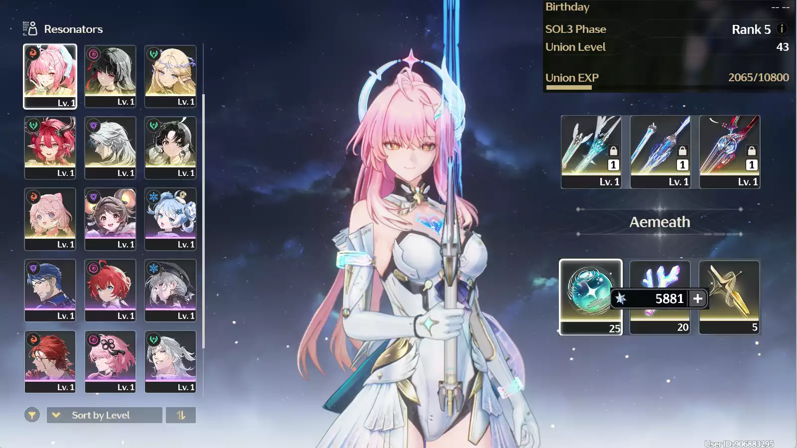 (SEA) UL45 Aemeath Trấn + Chisa Trấn + Cartethyia Trấn + Ciaccona + 40 vé limit + Verina + Encore