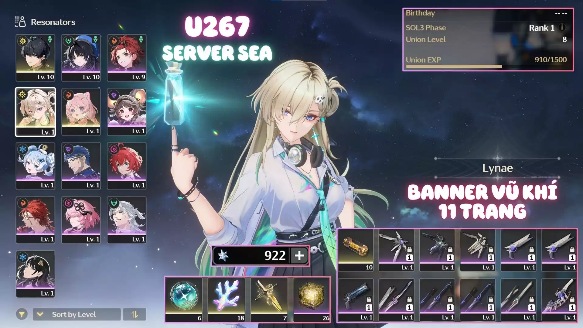 Acc Khởi Đầu Có Lynae ( Banner Vũ Khí Sắp Nổ )